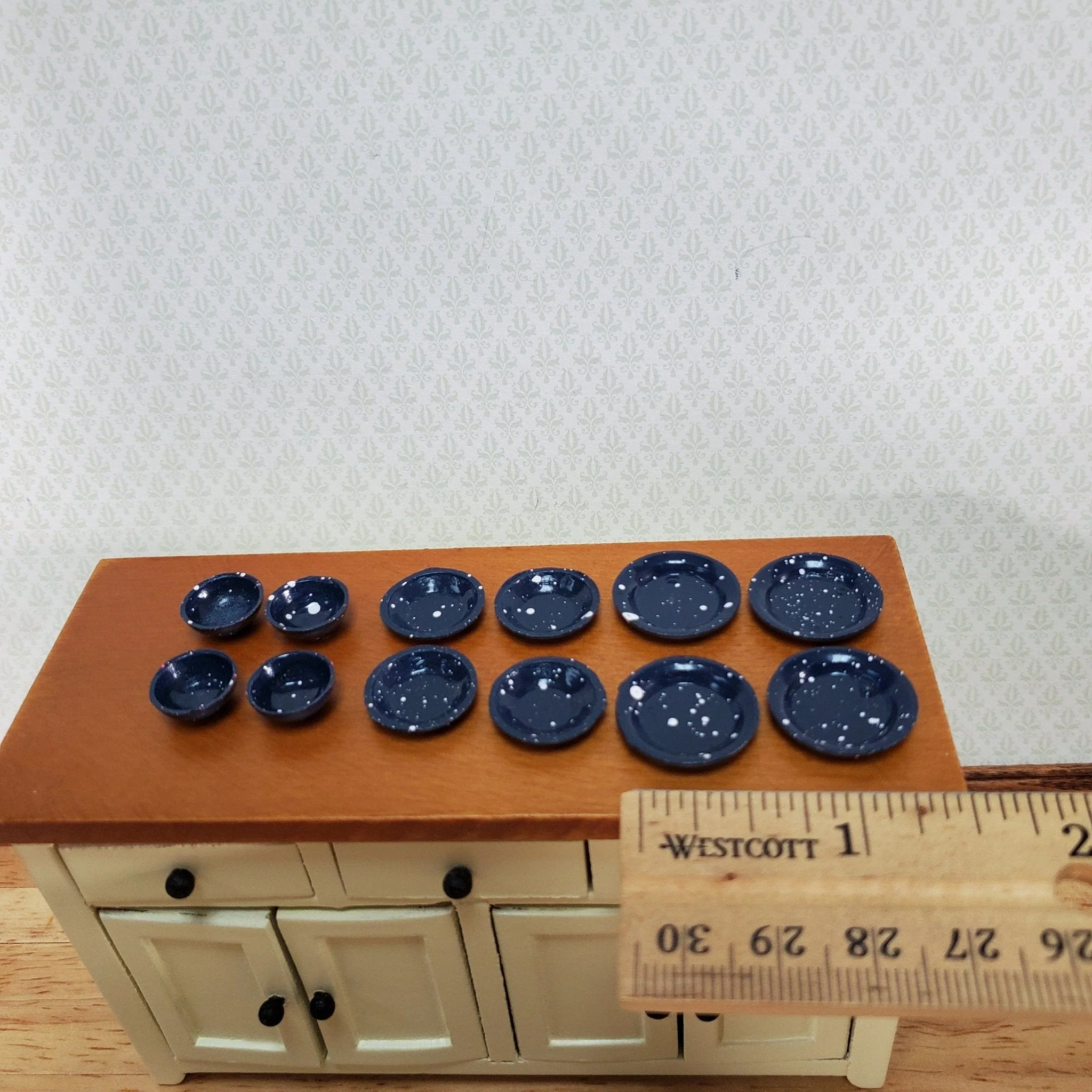 Dollhouse Dishes Plates & Bowls Blue Speckled 1:12 Scale Kitchen Accessories - Image 4