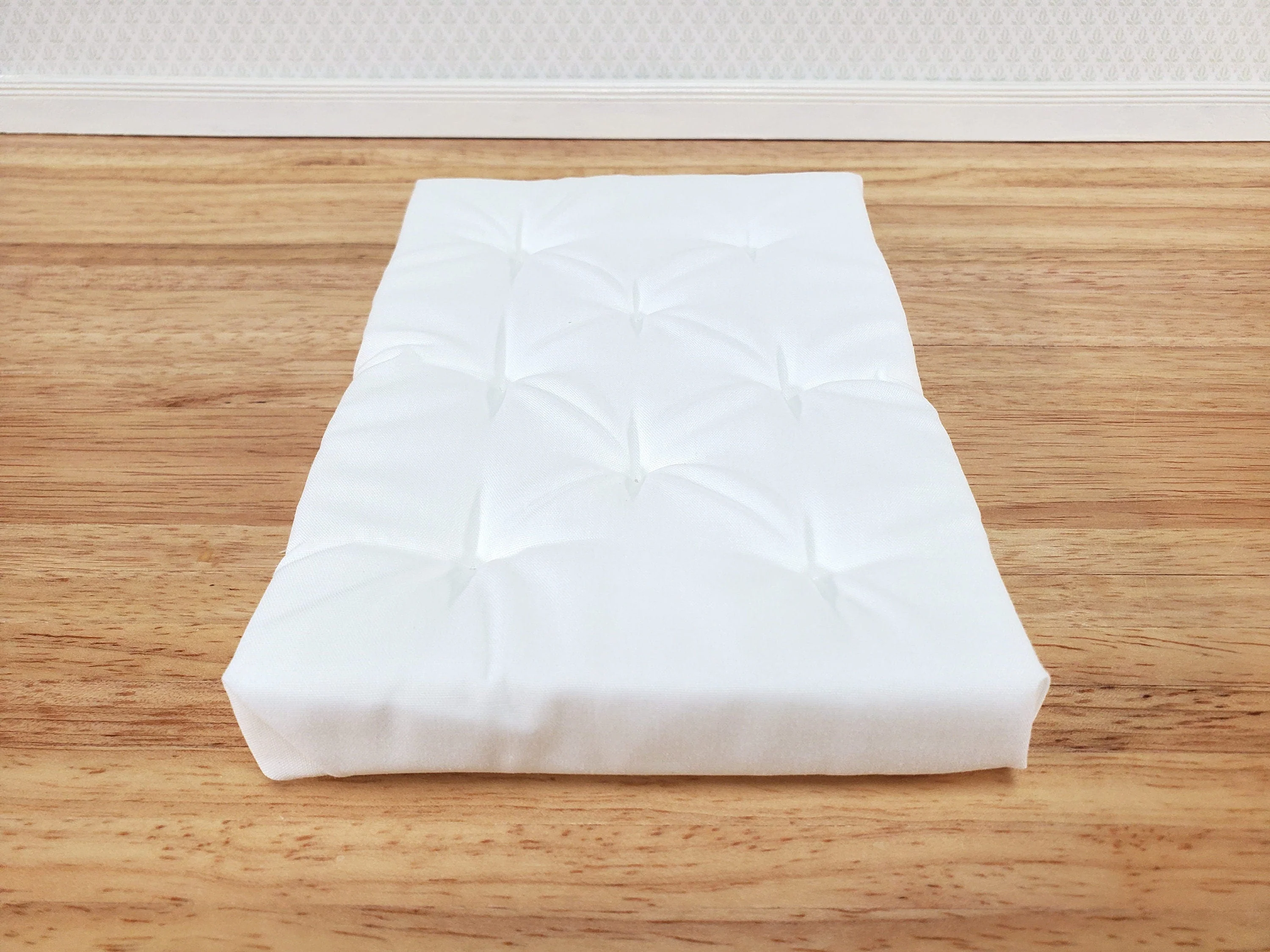Dollhouse Doll Double Mattress White Tufted 1:12 Scale Miniature Bedroom 6 1/4" Long - Image 2