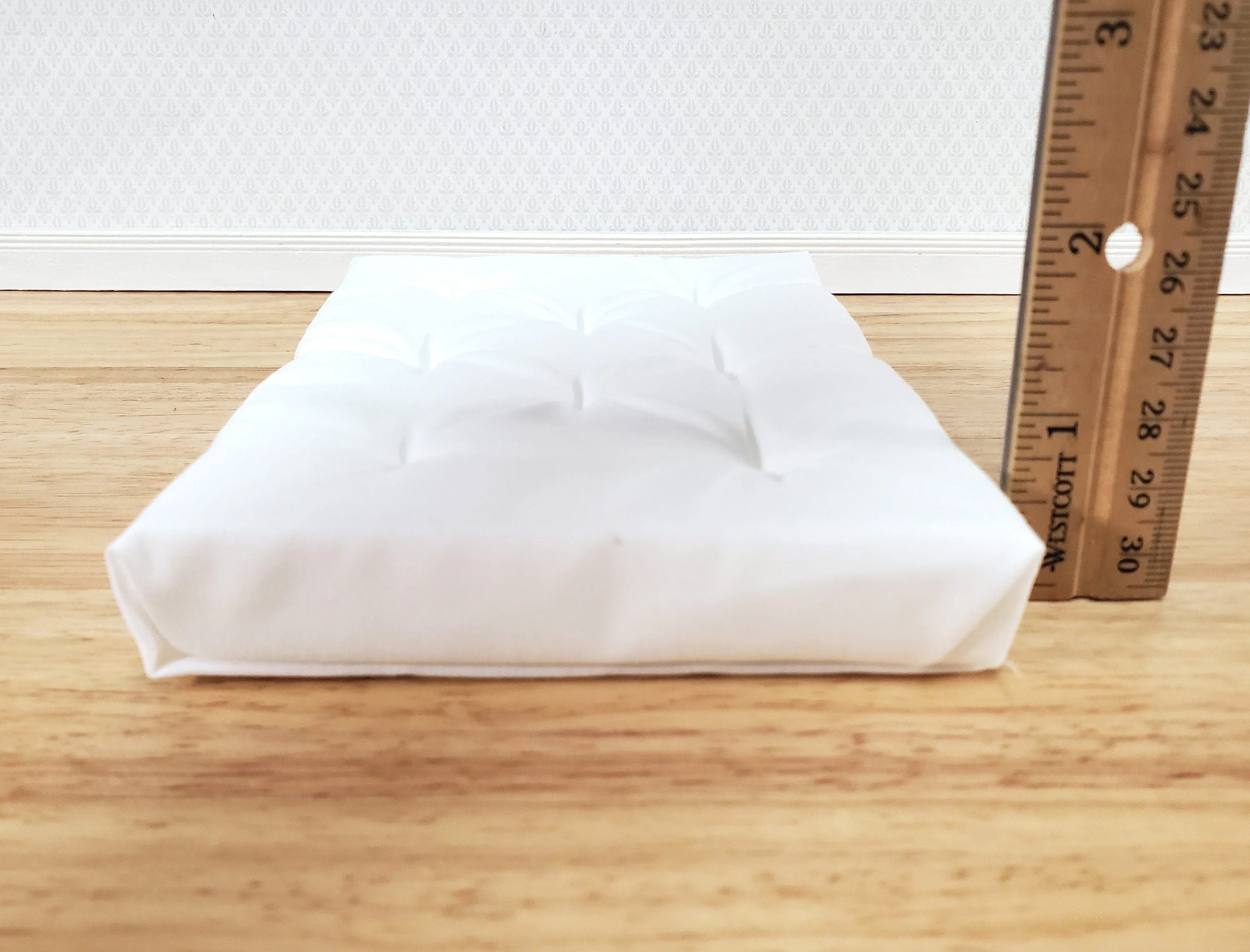 Dollhouse Doll Double Mattress White Tufted 1:12 Scale Miniature Bedroom 6 1/4" Long - Image 5
