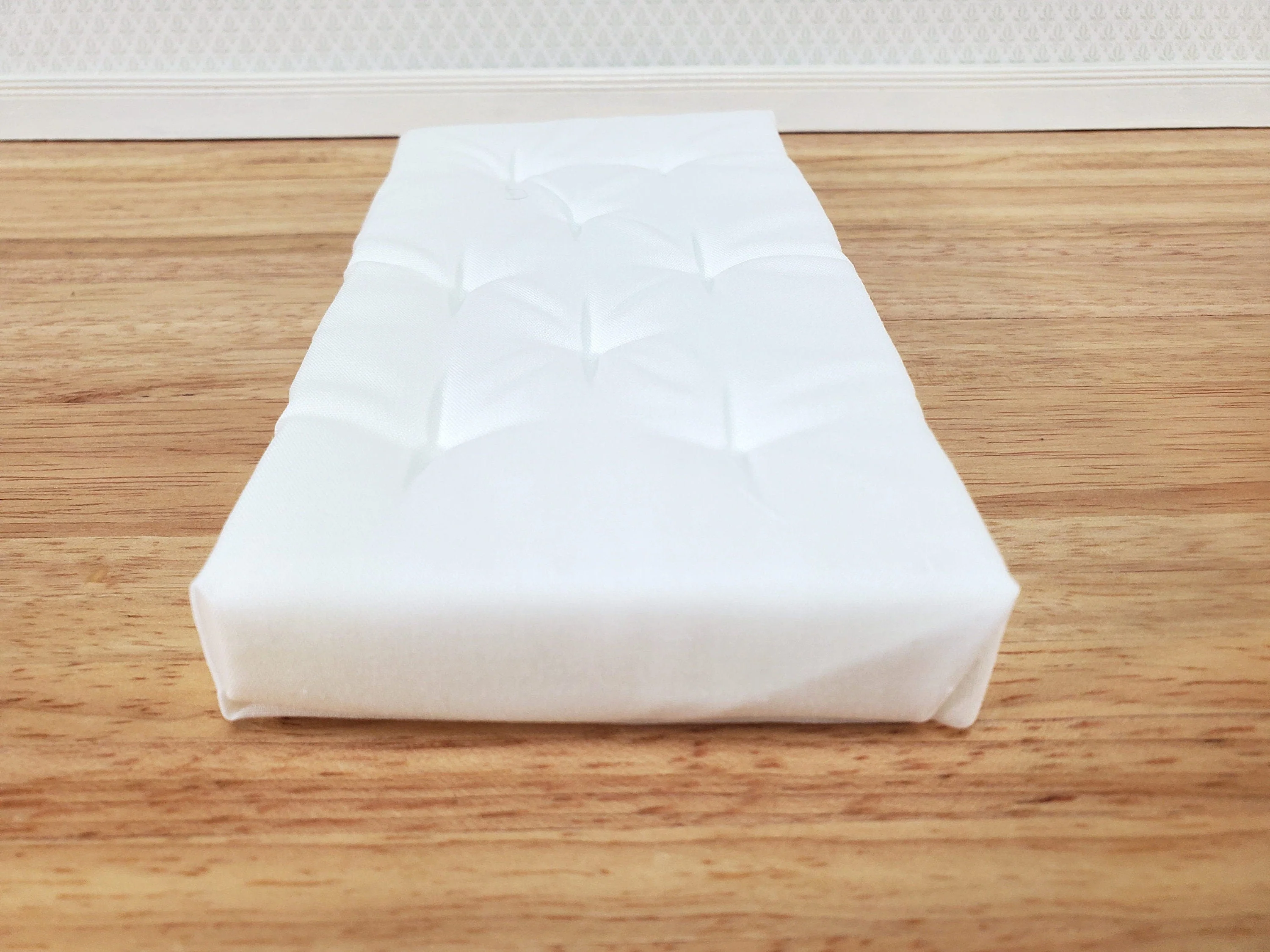 Dollhouse Doll Twin Mattress White Tufted 1:12 Scale Miniature Bedroom 6" Long - Image 2