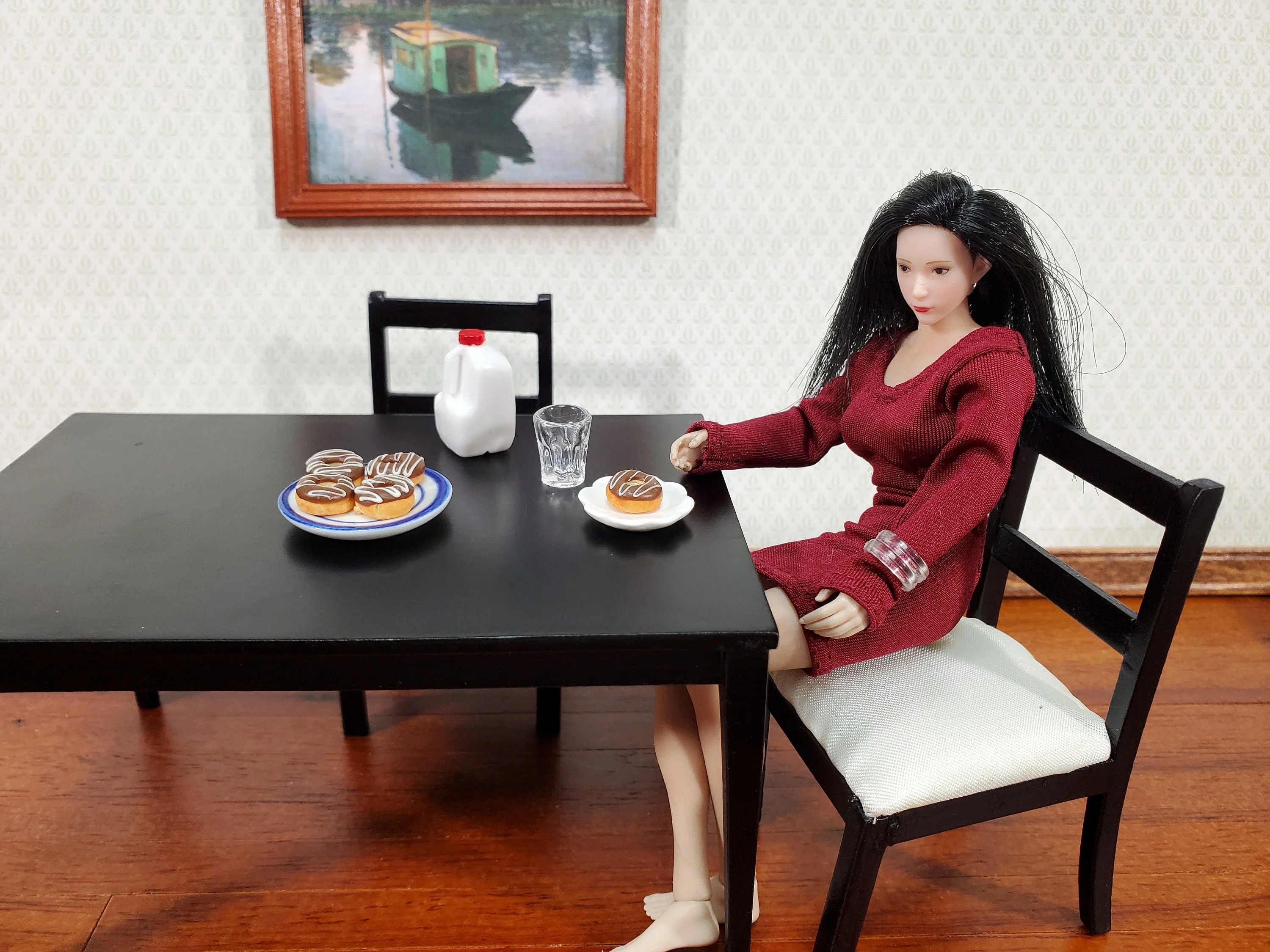 Dollhouse Donuts x5 Chocolate Frosted White Drizzle 1:12 Scale Miniature Food Dessert Bakery - Image 2