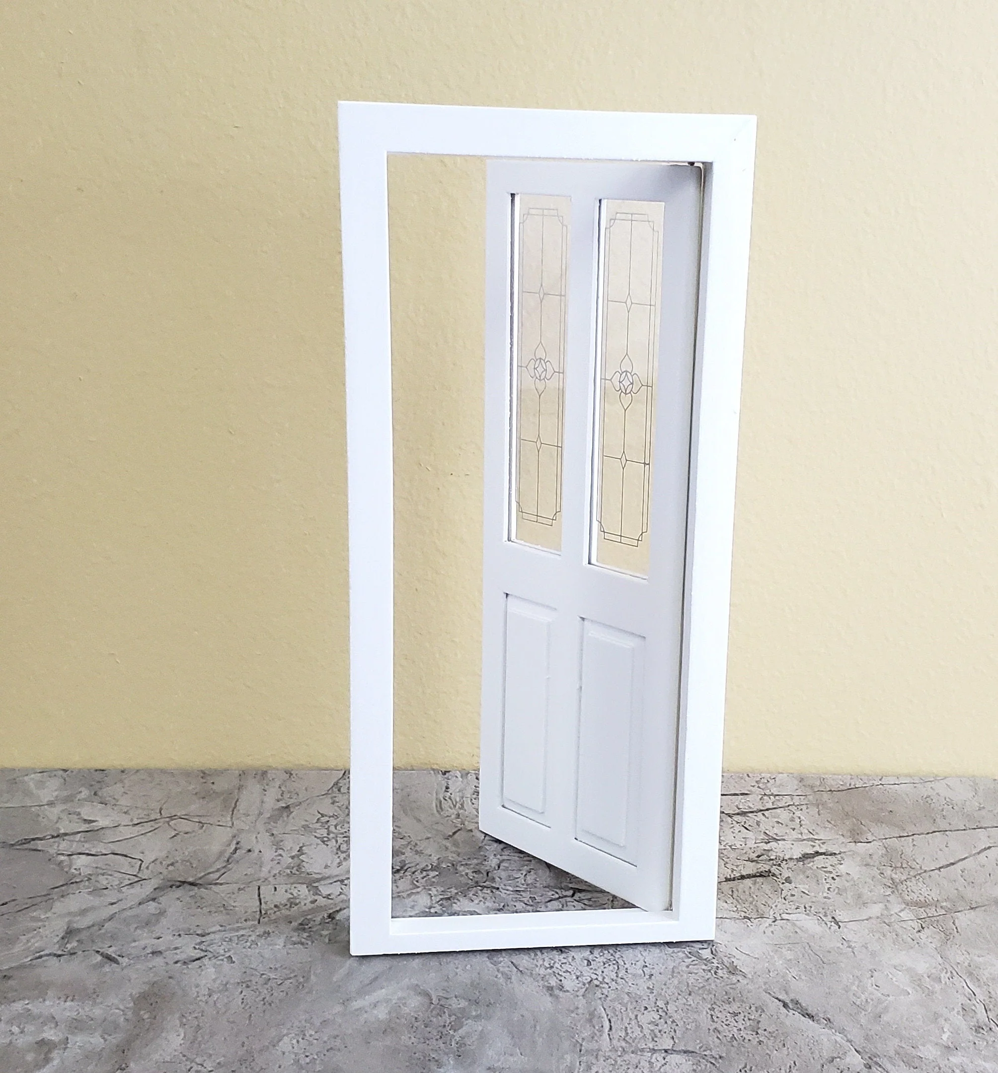 Dollhouse Door Exterior Front Door with Windows Finished White 1:12 Scale Miniature - Image 2