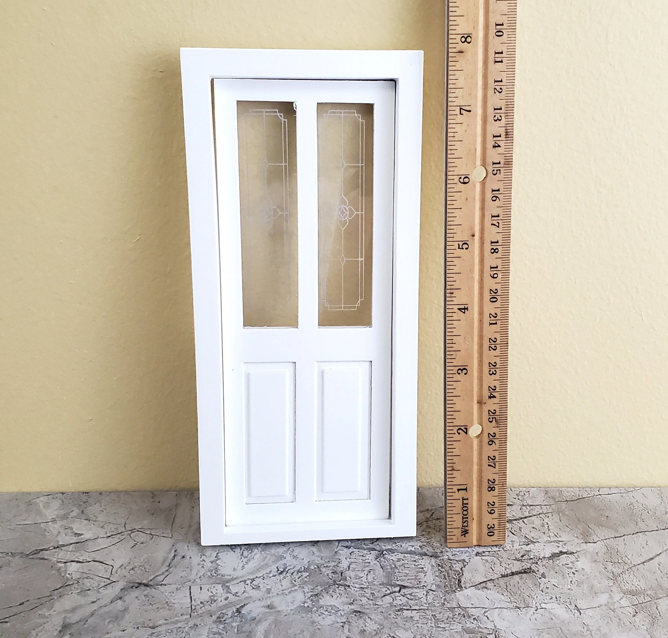Dollhouse Door Exterior Front Door with Windows Finished White 1:12 Scale Miniature - Image 3