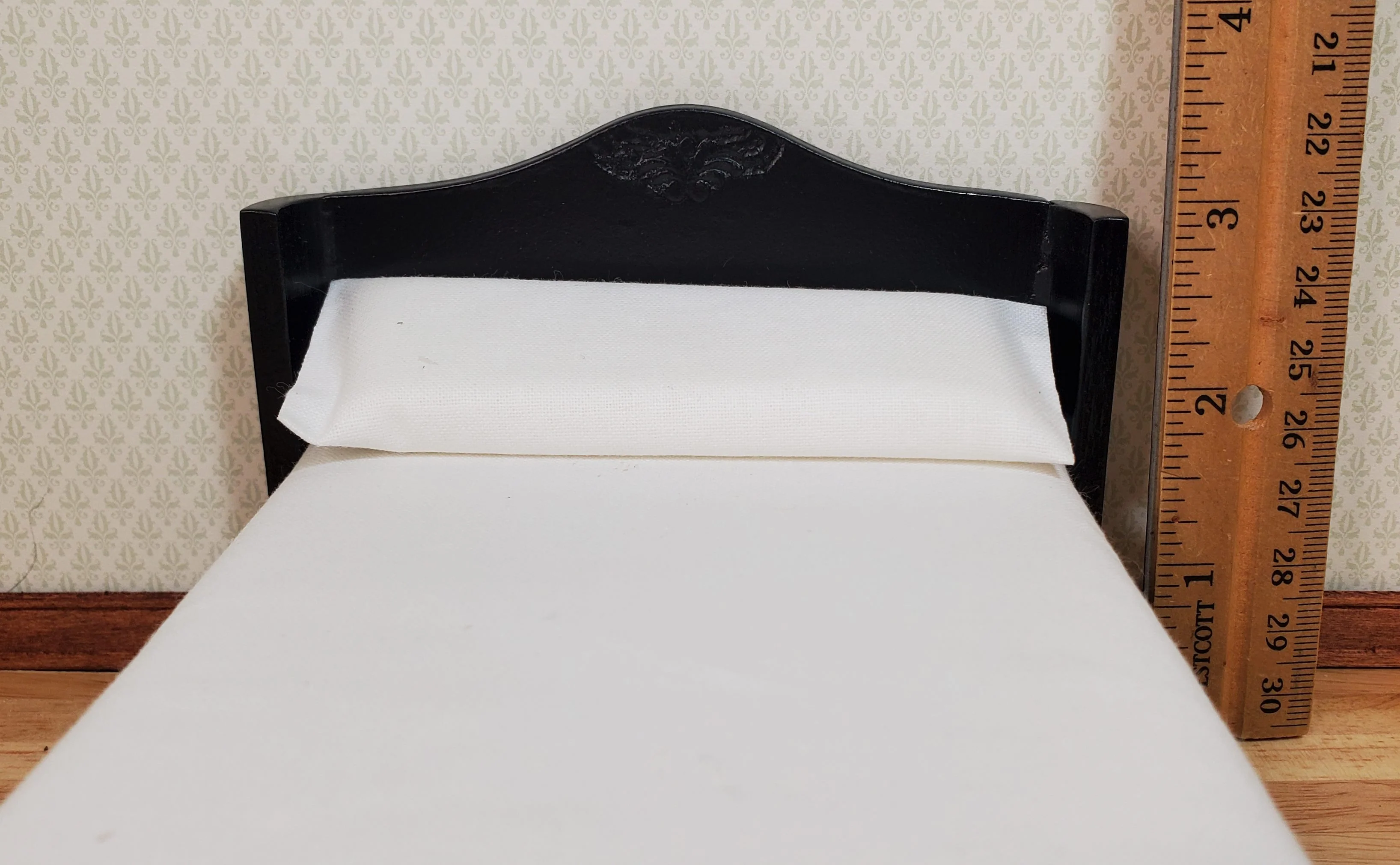Dollhouse Double Bed Wood with Black Finish 1:12 Scale Bedroom Furniture - Image 5