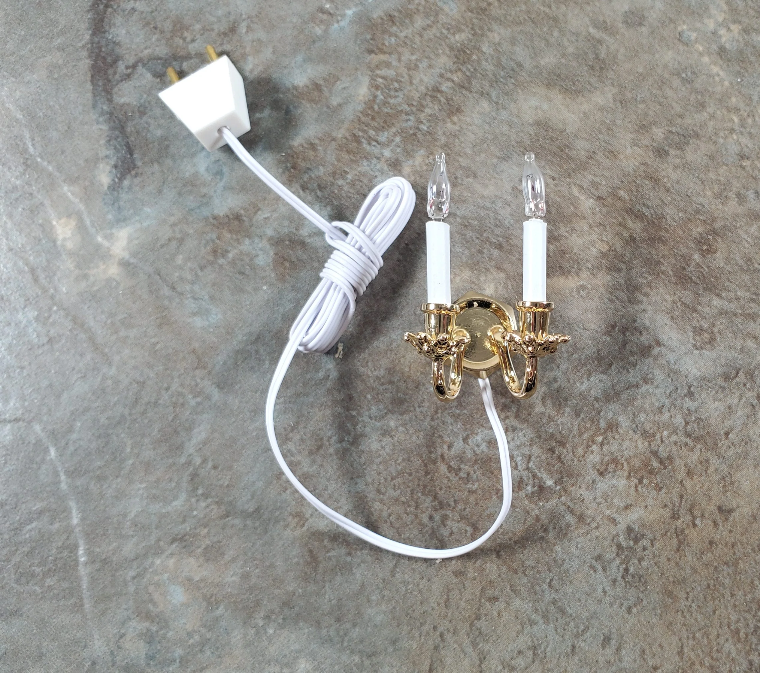 Dollhouse Double Candle Wall Sconce Gold 12 Volt with Plug 1:12 Wall Light - Image 4