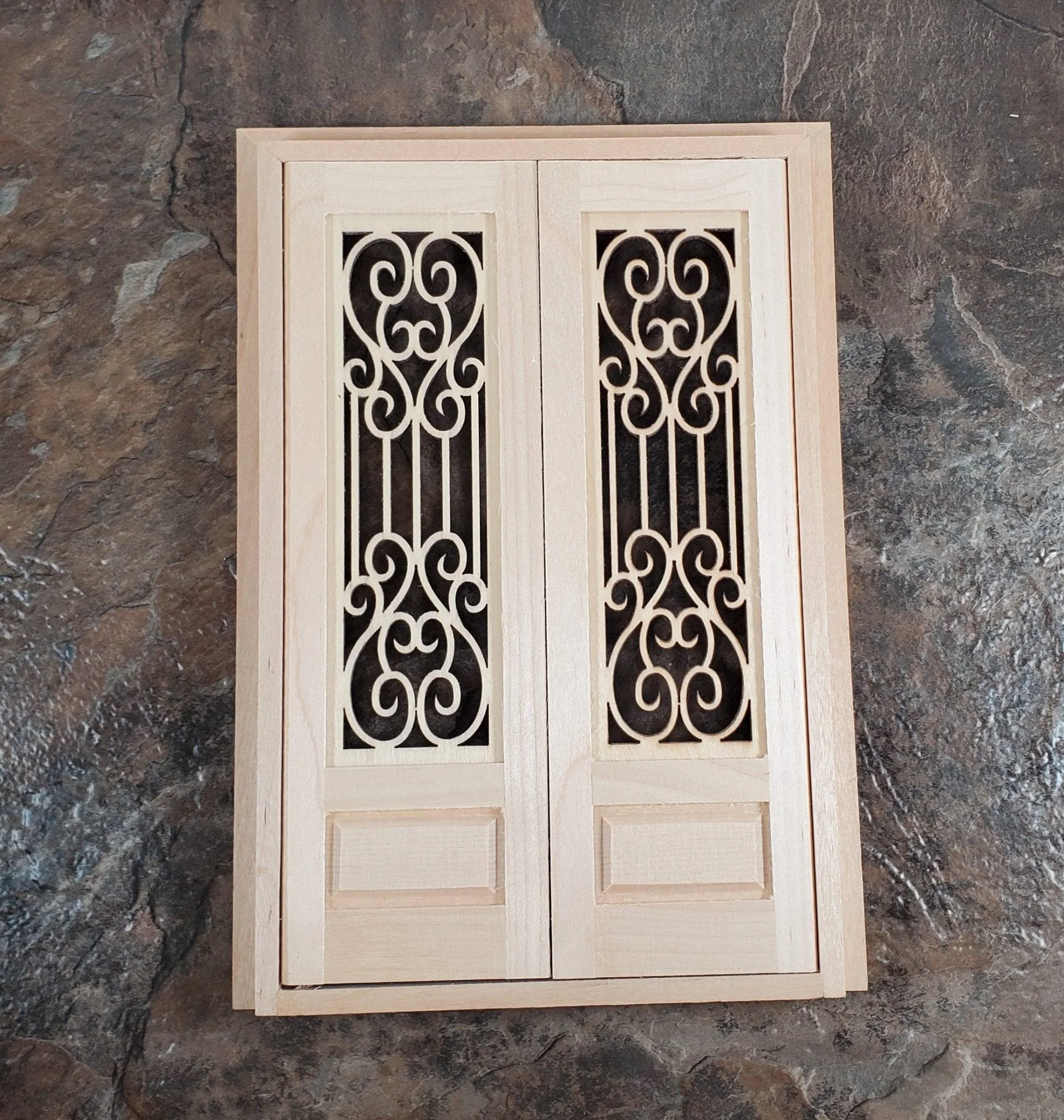 Dollhouse Double French Doors with Scroll Windows 1:12 Scale Miniature - Image 5