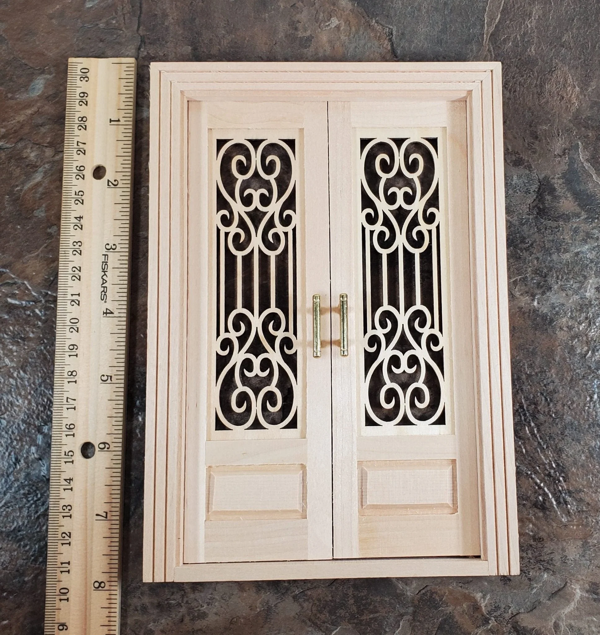 Dollhouse Double French Doors with Scroll Windows 1:12 Scale Miniature - Image 6