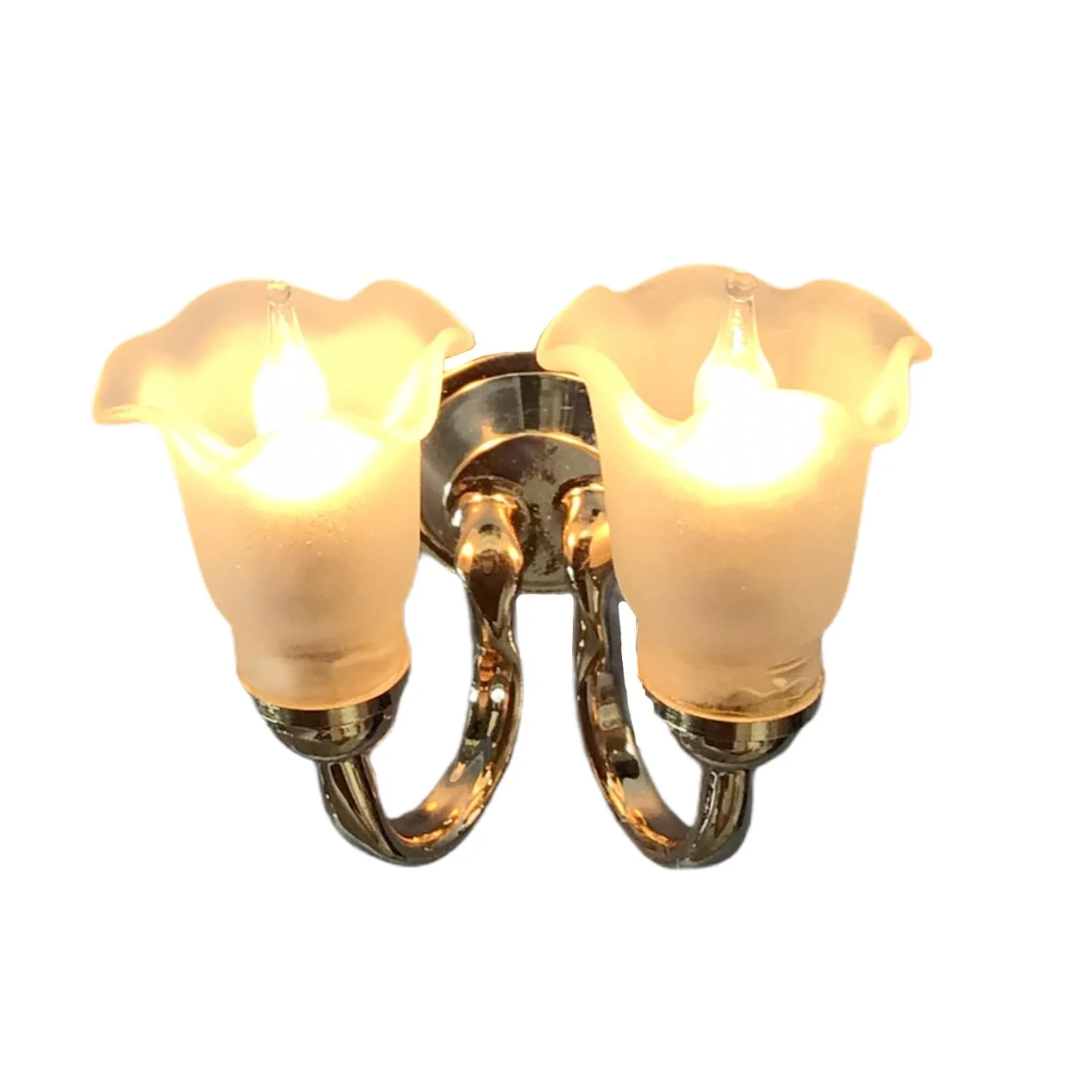 Dollhouse Double Sconce Tulip Flower Shade 12 Volt 1:12 Scale Miniature Wall Light - Image 3