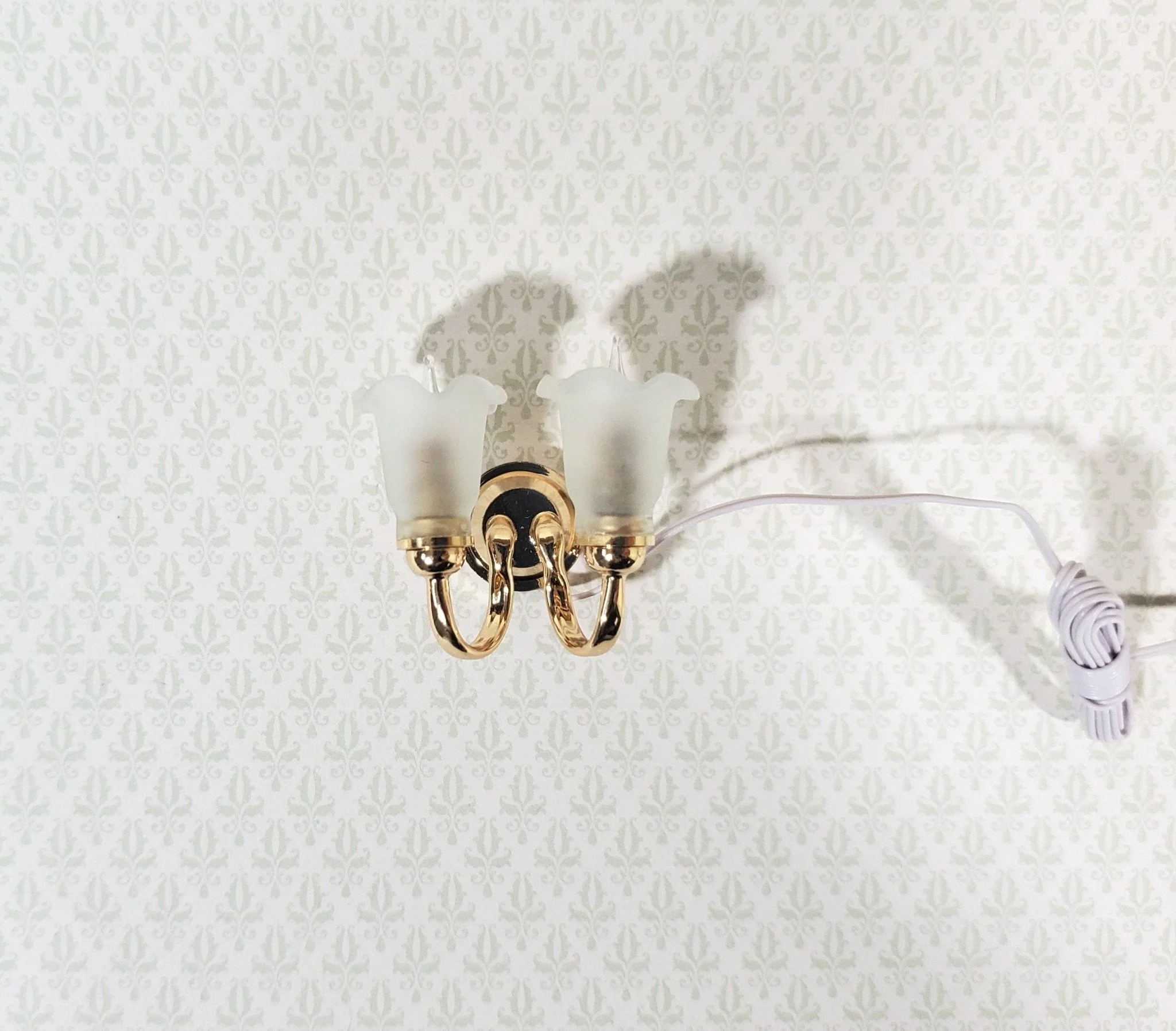 Dollhouse Double Sconce Tulip Flower Shade 12 Volt 1:12 Scale Miniature Wall Light - Image 5
