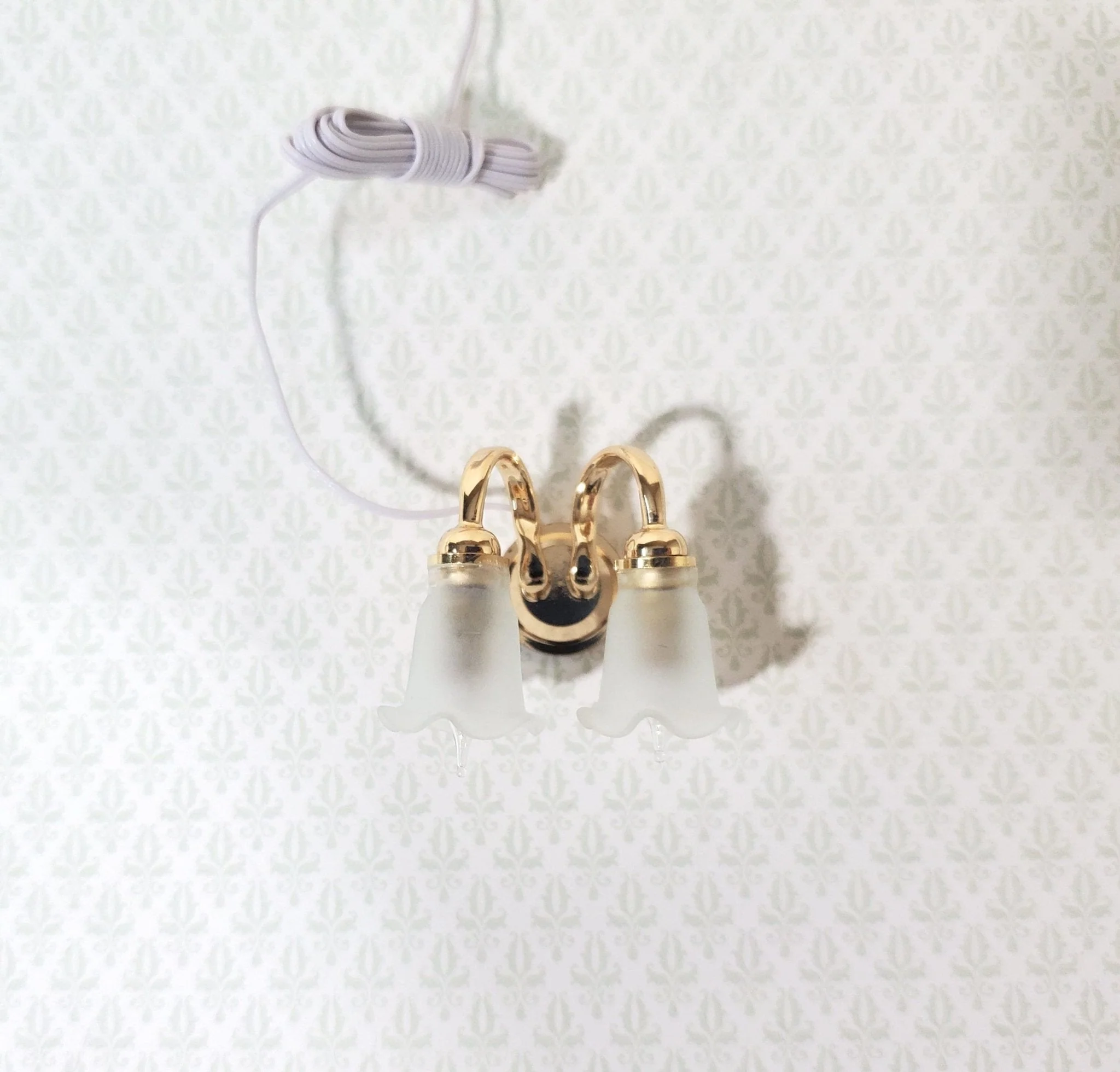 Dollhouse Double Sconce Tulip Flower Shade 12 Volt 1:12 Scale Miniature Wall Light - Image 7