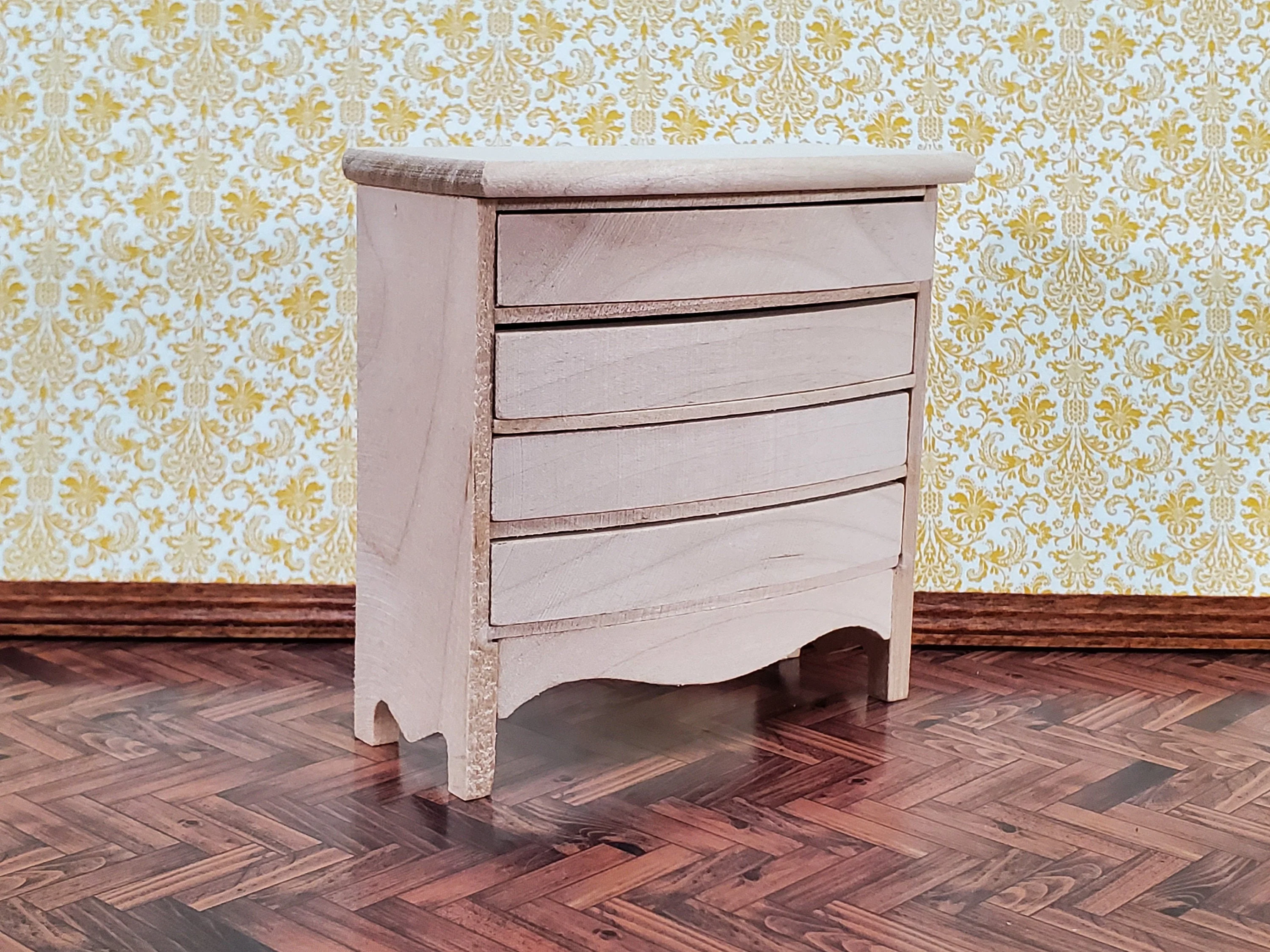 Dollhouse Dresser 4 Drawer Unpainted Wood 1:12 Scale Miniature Furniture