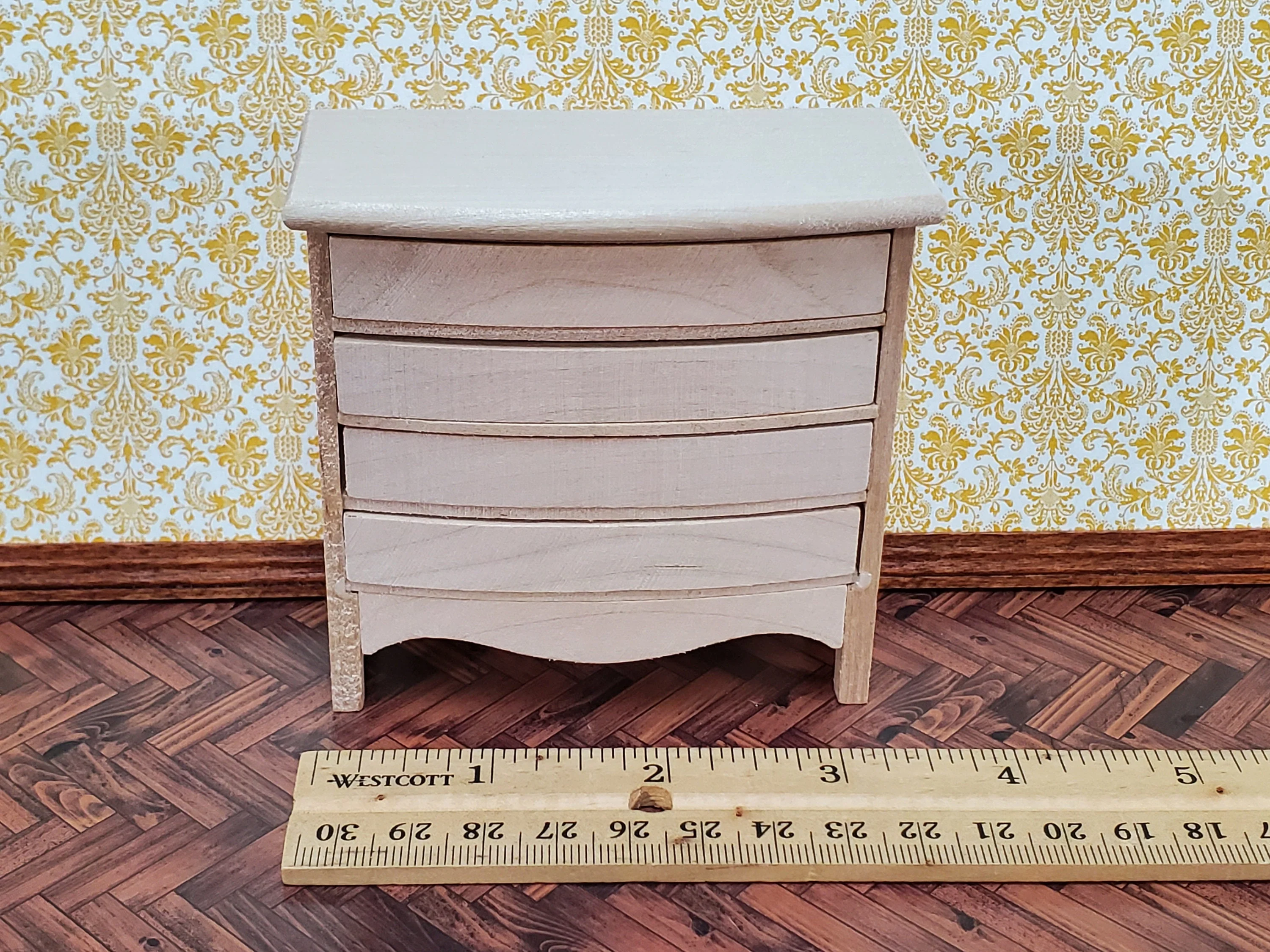 Dollhouse Dresser 4 Drawer Unpainted Wood 1:12 Scale Miniature Furniture - Image 5