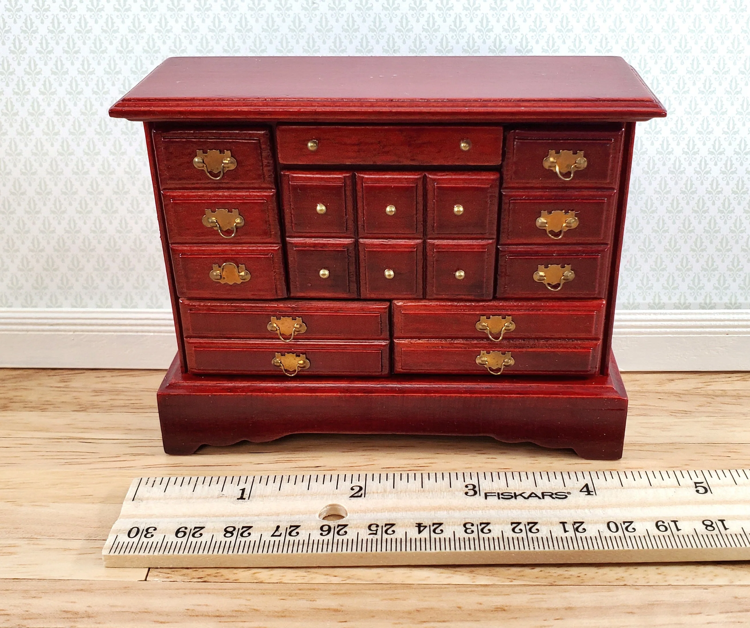 Dollhouse Dresser Chest 6 Opening Drawers 1:12 Scale Miniature Mahogany Finish - Image 5