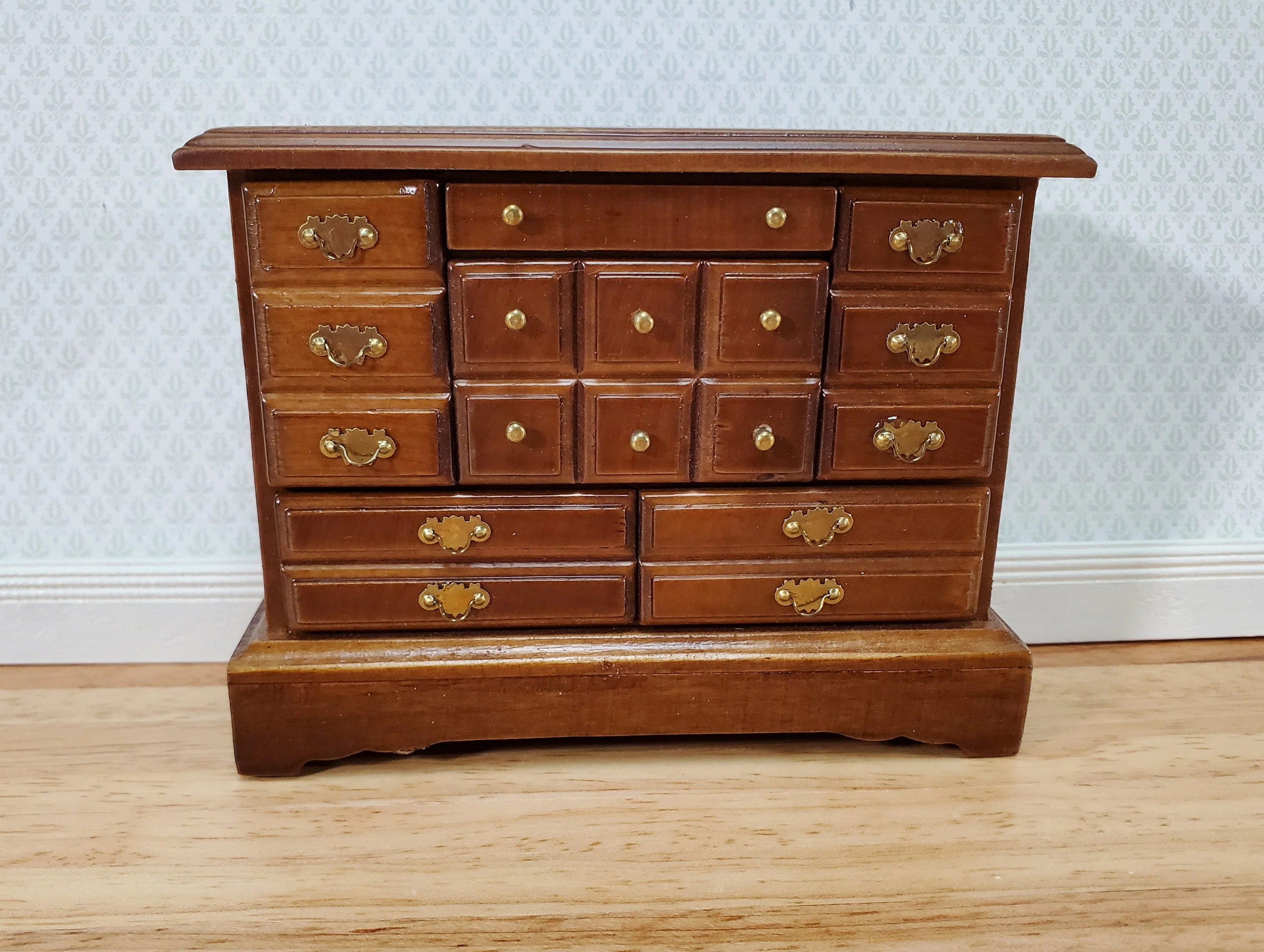 Dollhouse Dresser Chest 6 Opening Drawers 1:12 Scale Miniature Walnut Finish