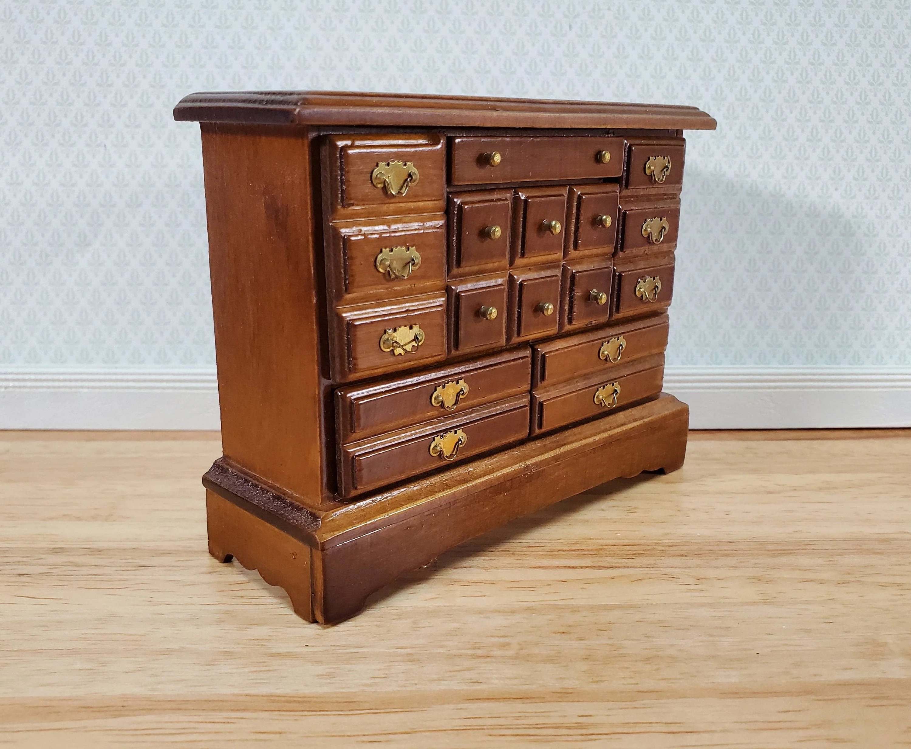 Dollhouse Dresser Chest 6 Opening Drawers 1:12 Scale Miniature Walnut Finish - Image 2