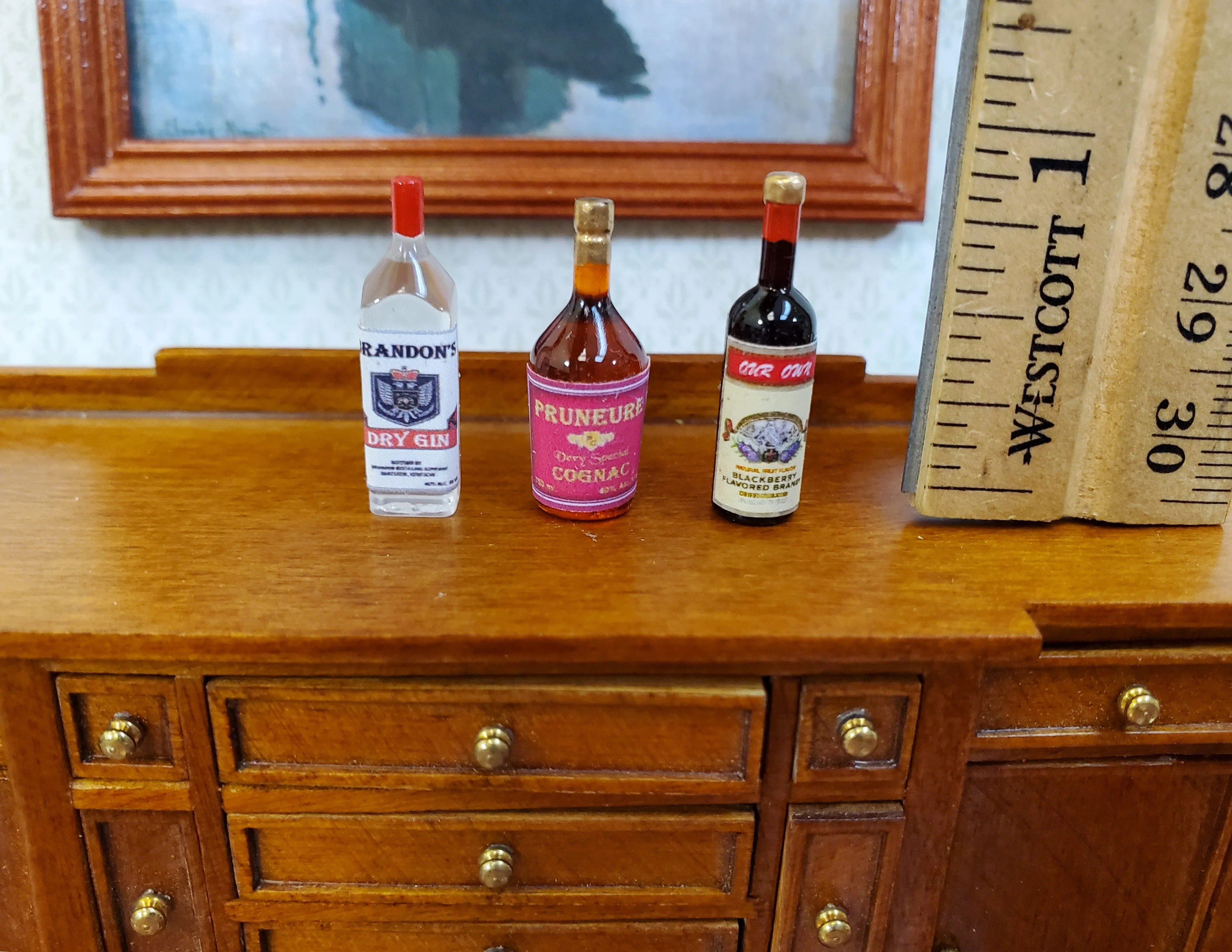 Dollhouse Drinks Gin Cognac Brandy Bottles Tiny 1:12 Scale Drinks Booze - Image 3
