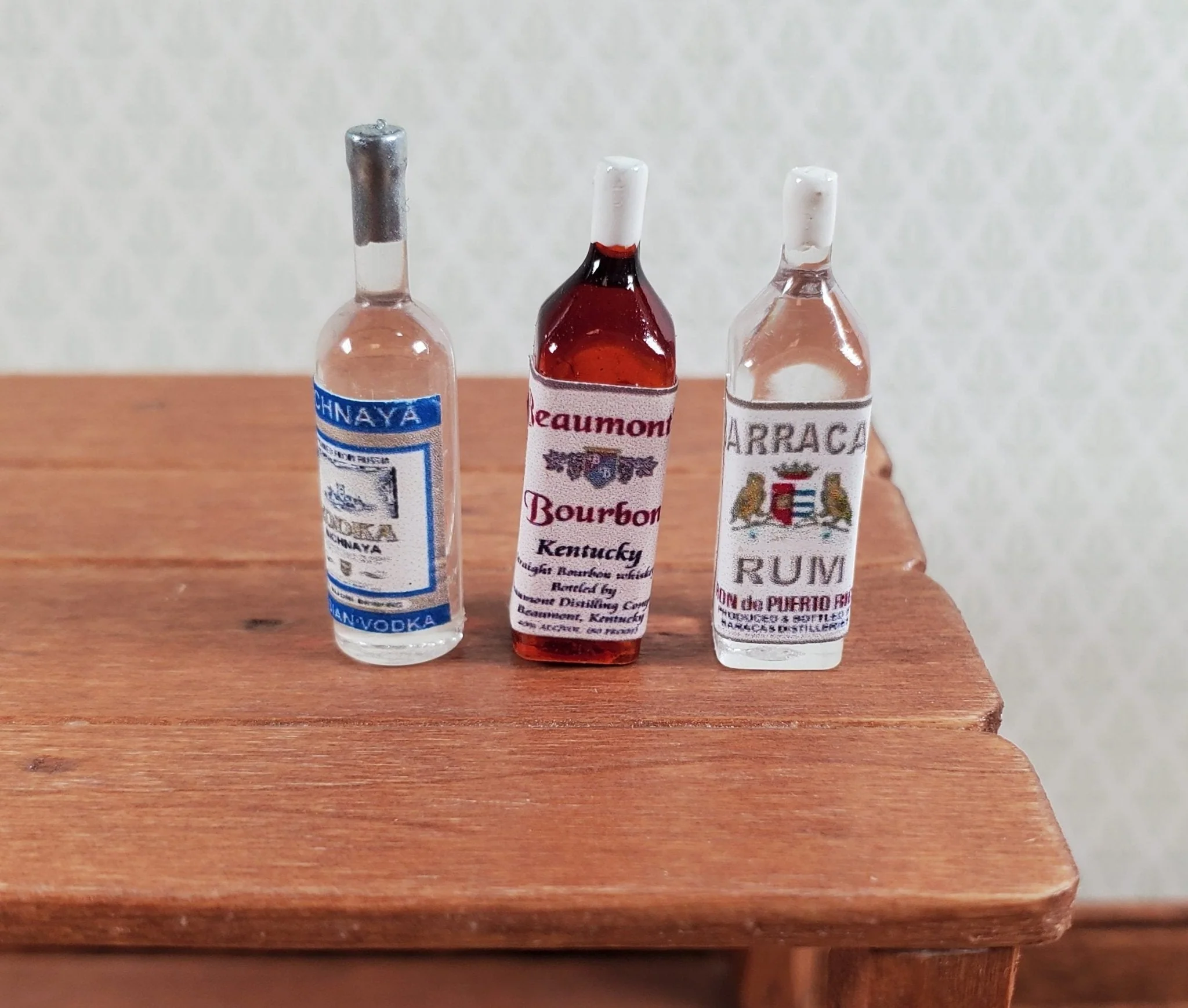 Dollhouse Drinks Rum Vodka Bourbon Bottles Tiny 1:12 Scale Drinks Booze