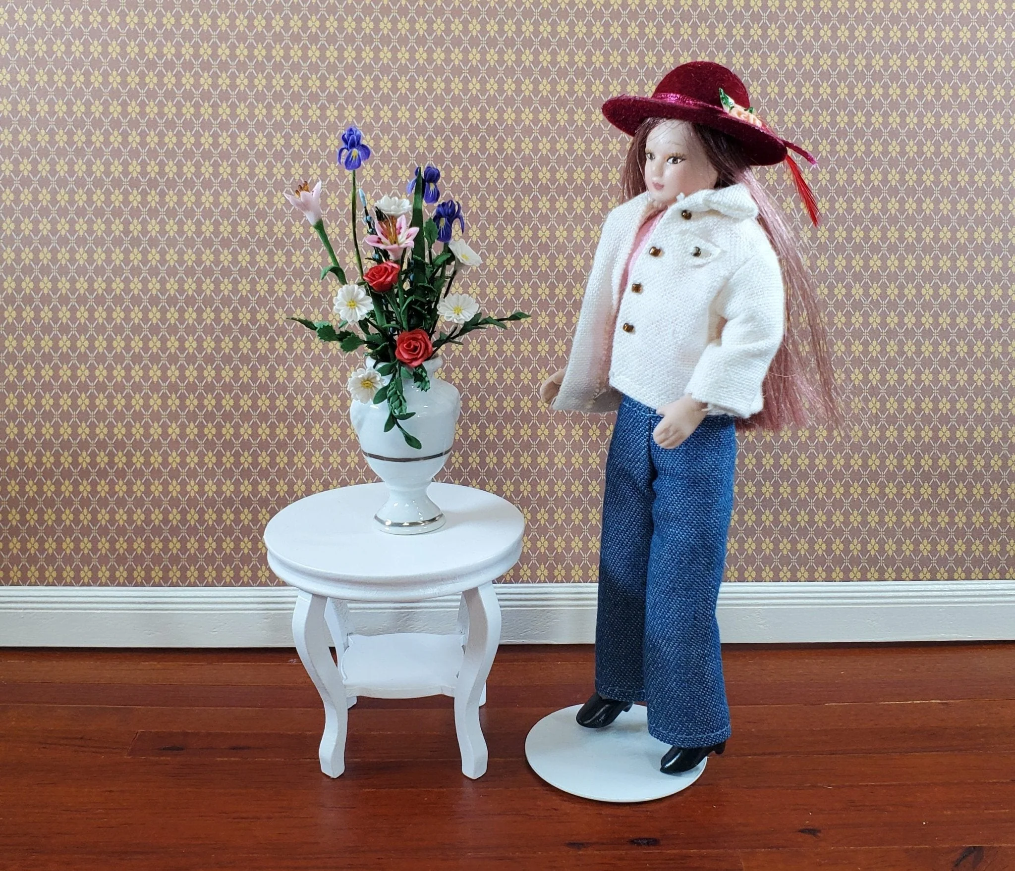 Dollhouse End or Side Table Small Round WHITE 1:12 Scale Miniature Furniture - Image 3