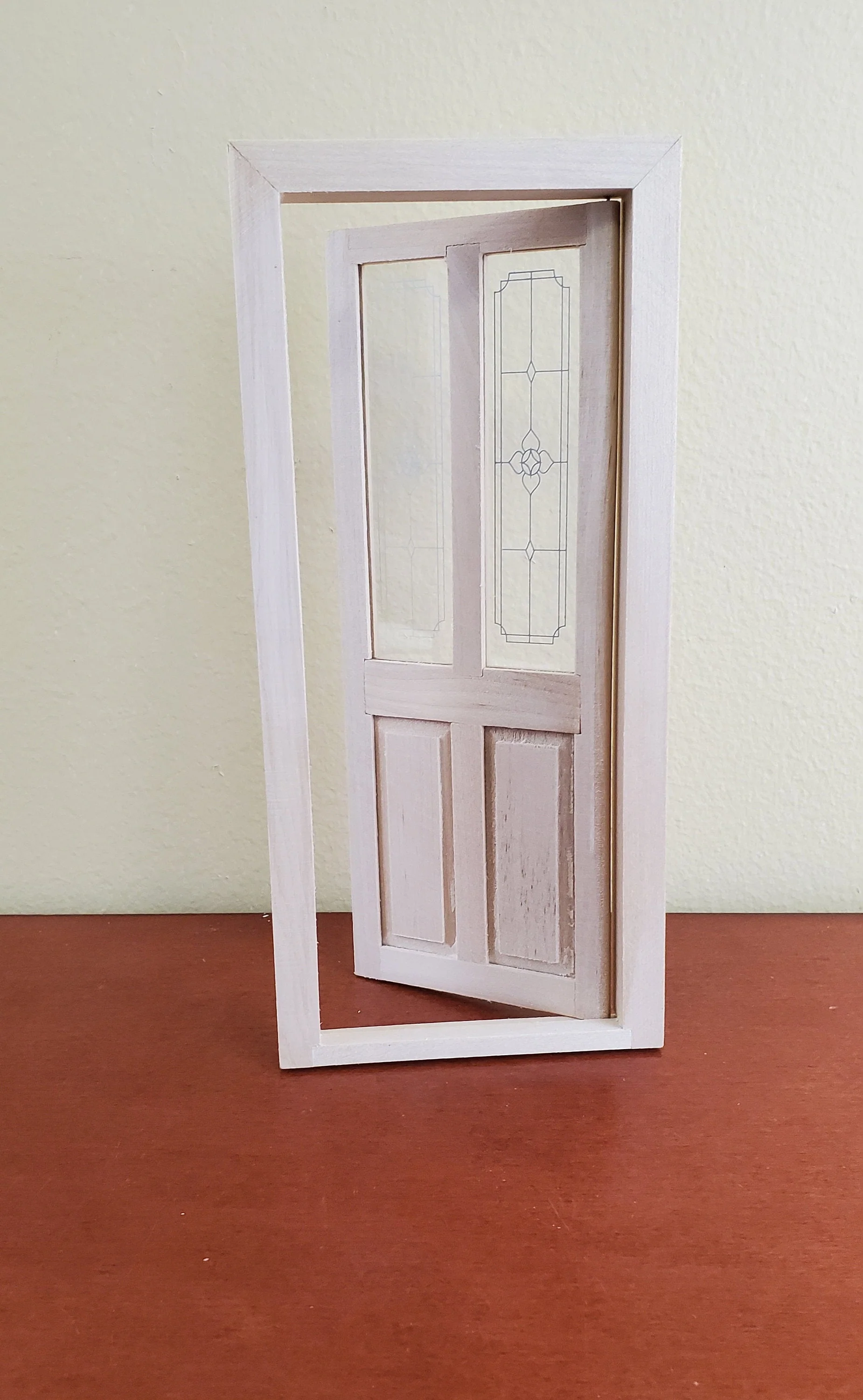 Dollhouse Exterior Front Door w/ Windows Etched Panes 1:12 Scale Unpainted Wood - Image 3