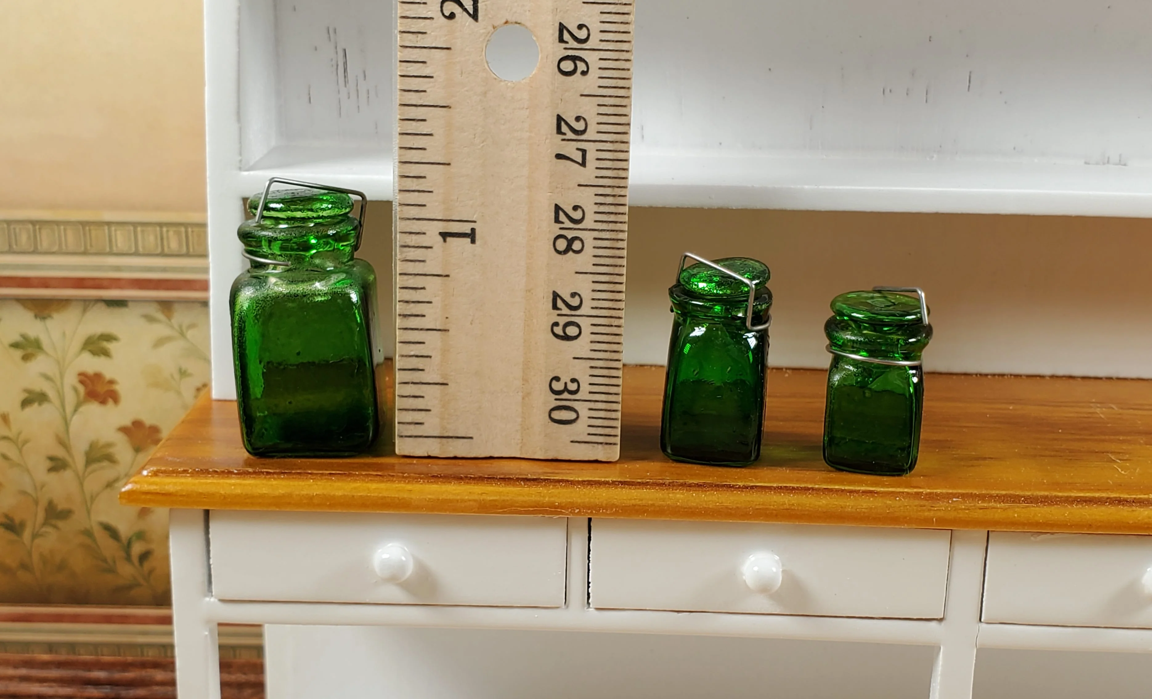 Dollhouse Extra Large Square Glass Canning Jars Set of 3 Green 1:12 Scale - Image 3