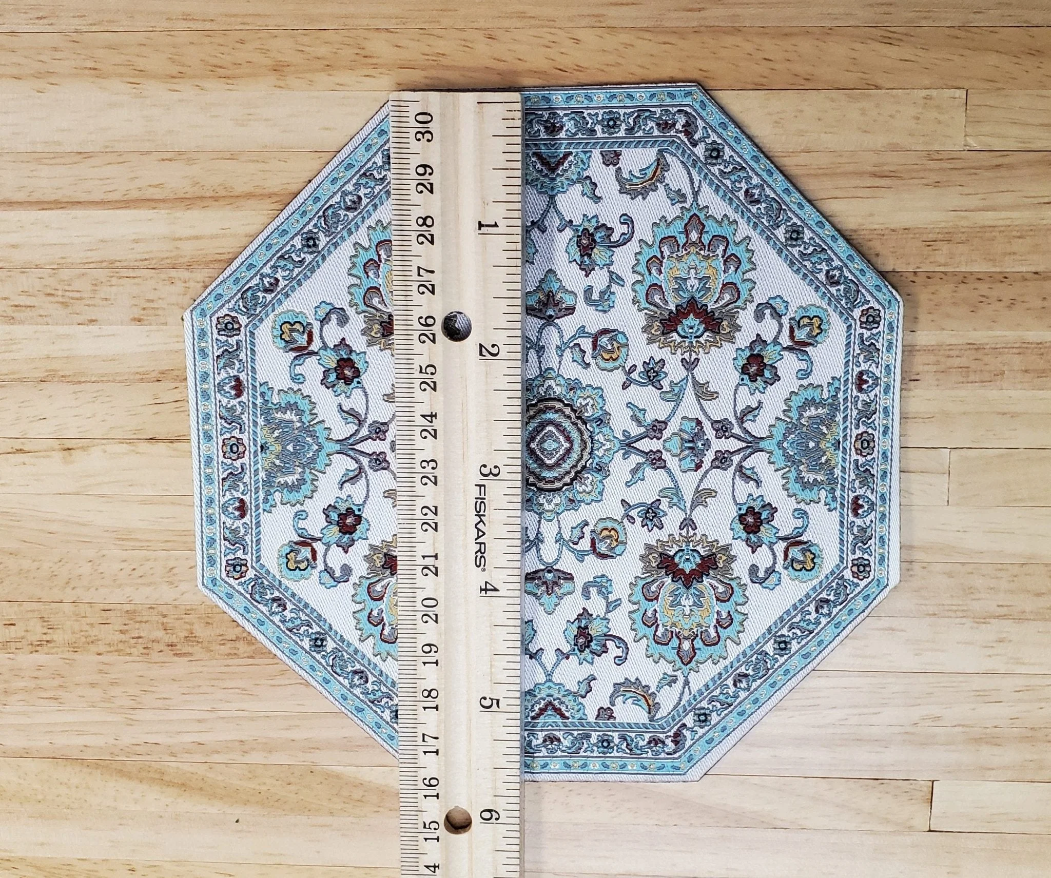 Dollhouse Fabric Rug Octagon Light Teal and White 1:12 Scale Miniature 5 3/4" - Image 2
