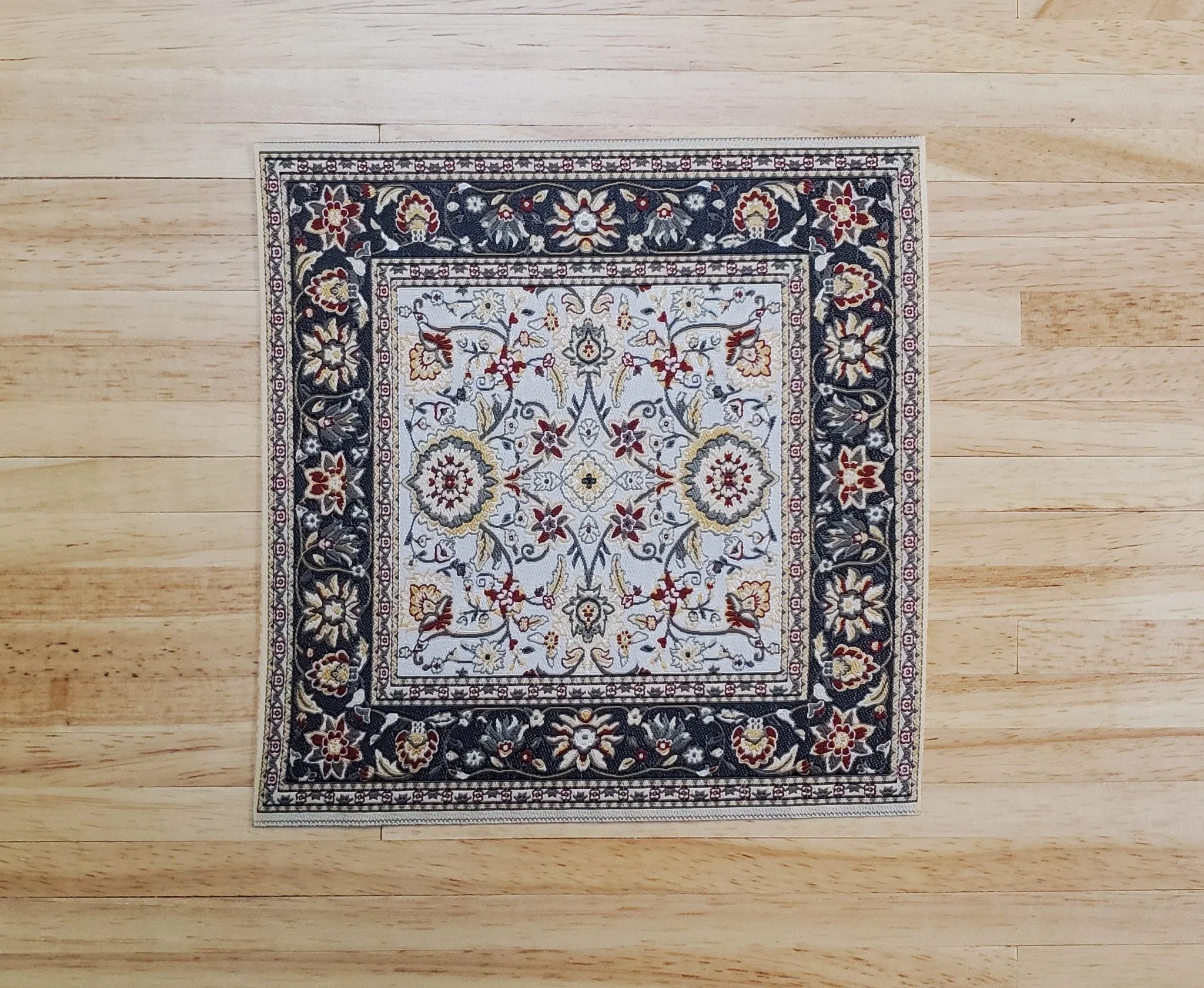 Dollhouse Fabric Rug Square Persian Style Green Gold 1:12 Scale Miniature Carpet - Image 3