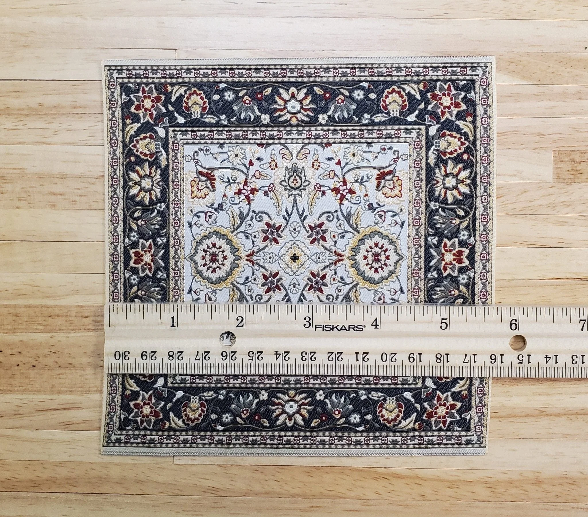 Dollhouse Fabric Rug Square Persian Style Green Gold 1:12 Scale Miniature Carpet - Image 4