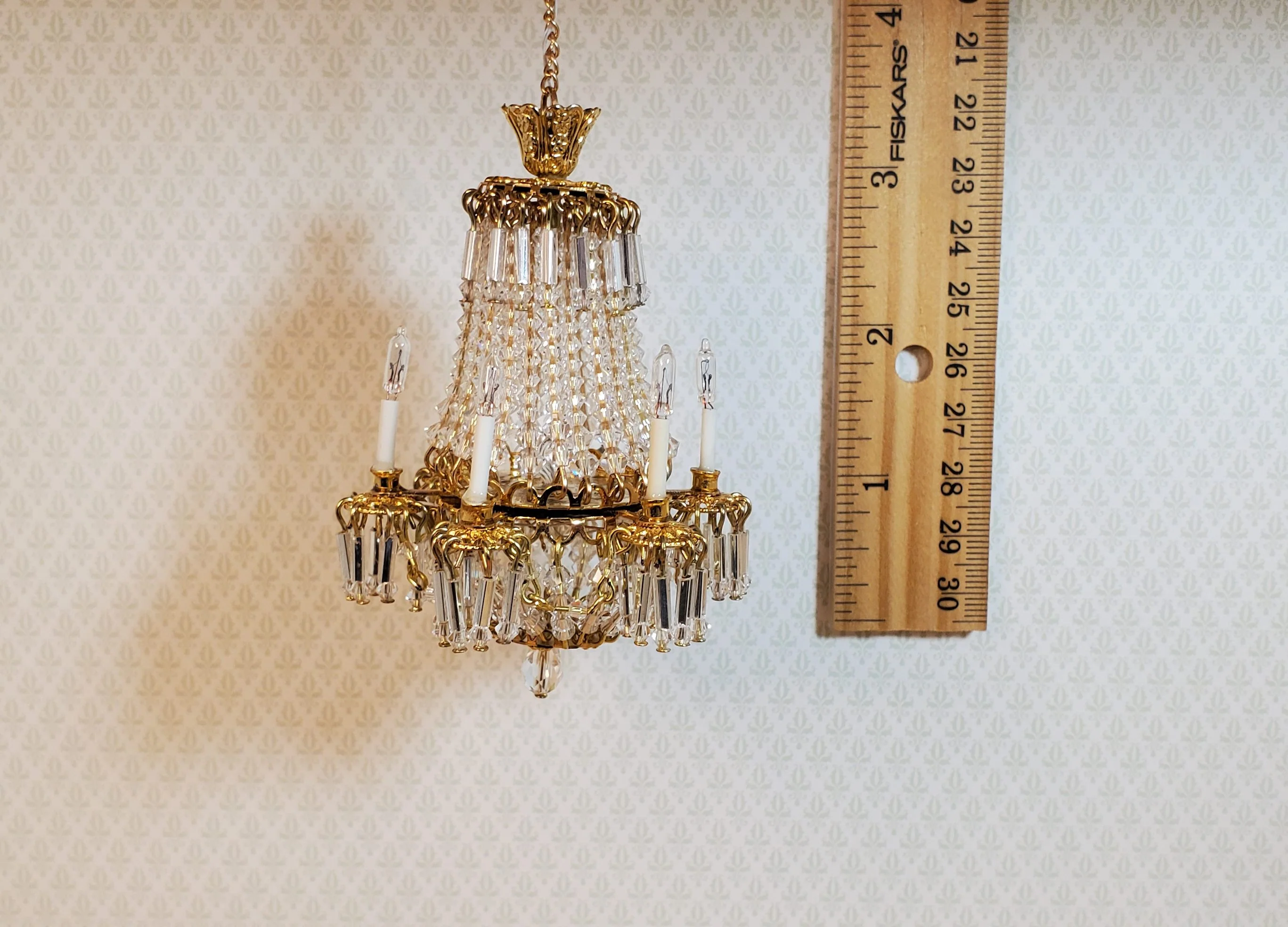 Dollhouse Fancy 6 Arm Grand Chandelier Real Glass Crystals 12 Volt 1:12 Scale - Image 3