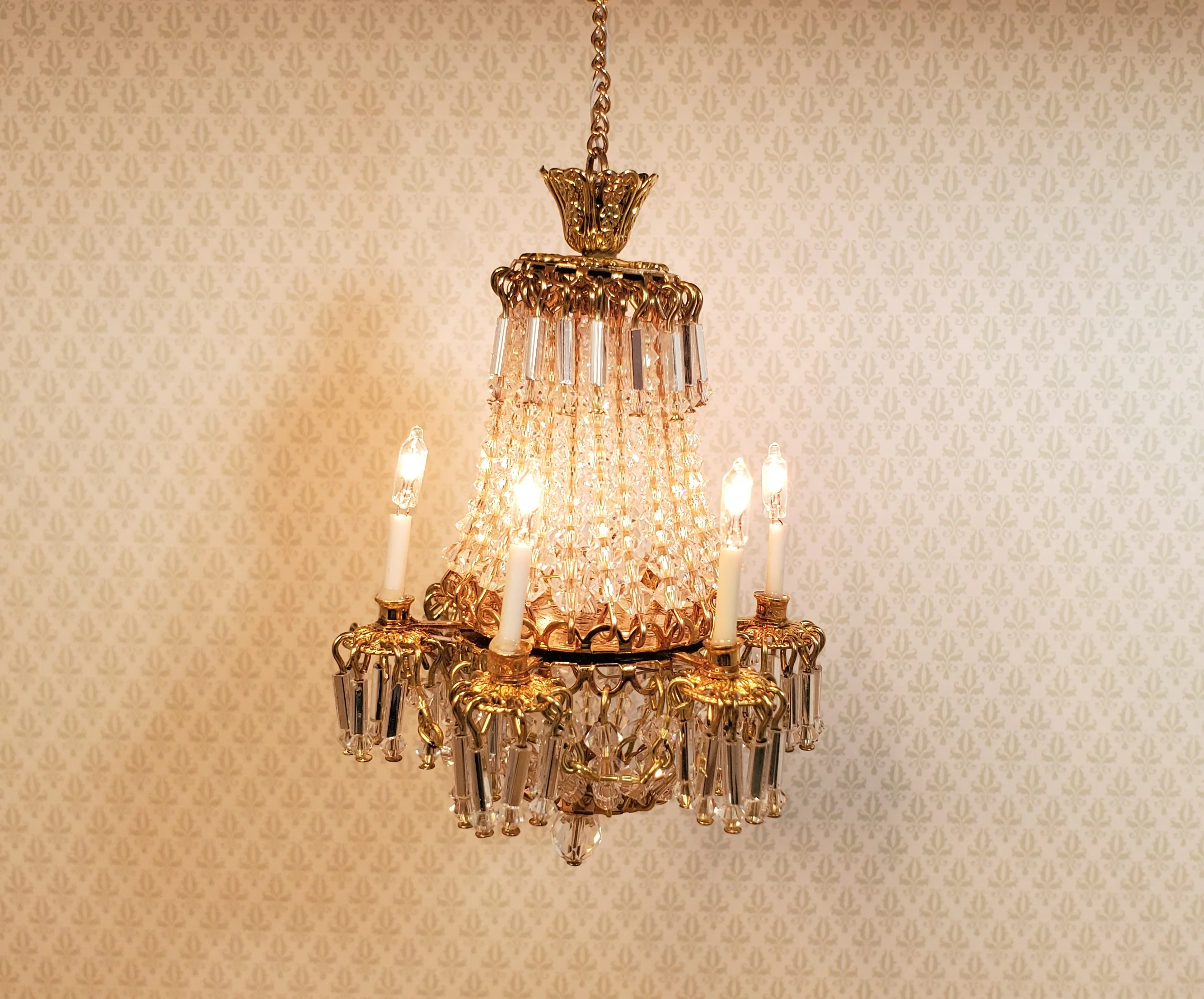 Dollhouse Fancy 6 Arm Grand Chandelier Real Glass Crystals 12 Volt 1:12 Scale - Image 4
