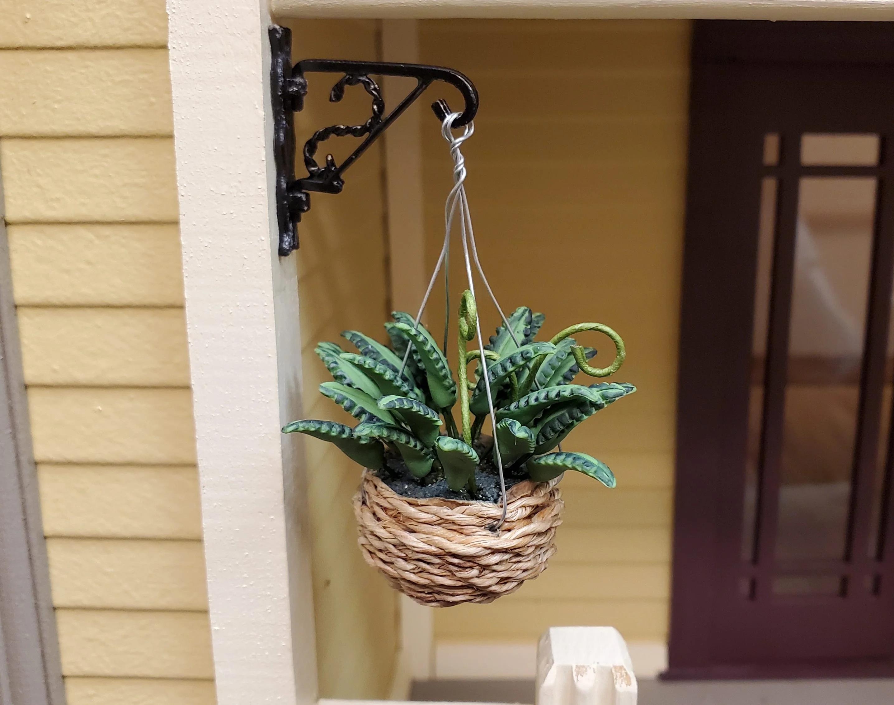 Dollhouse Fern in a Natural Woven Hanging Basket 1:12 Scale Miniature - Image 2