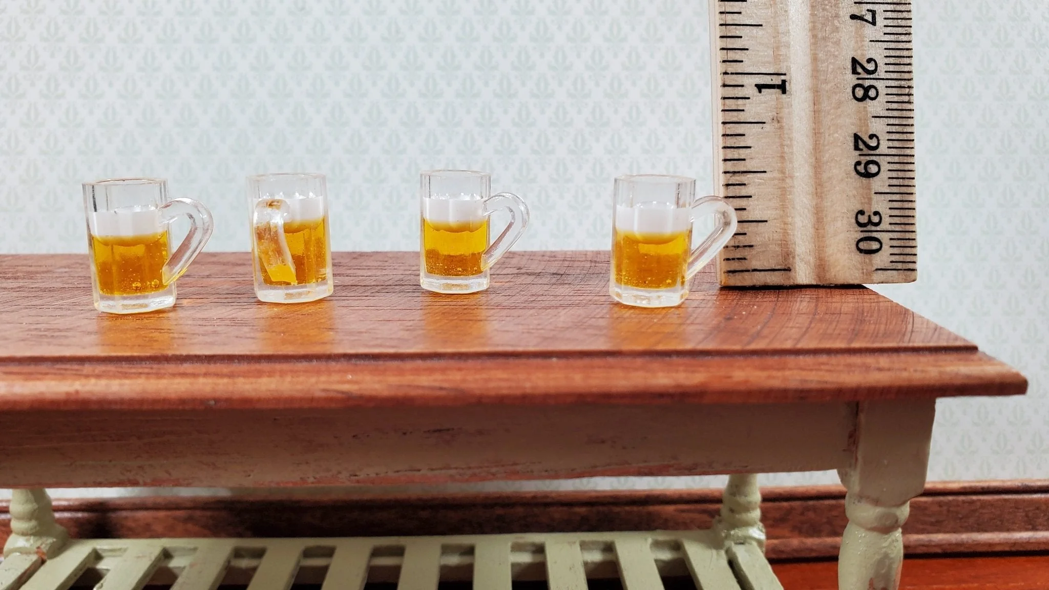 Dollhouse Filled Beer Mugs Set of 4 Large 1:12 Scale Miniature Dishes Glasses - Image 4