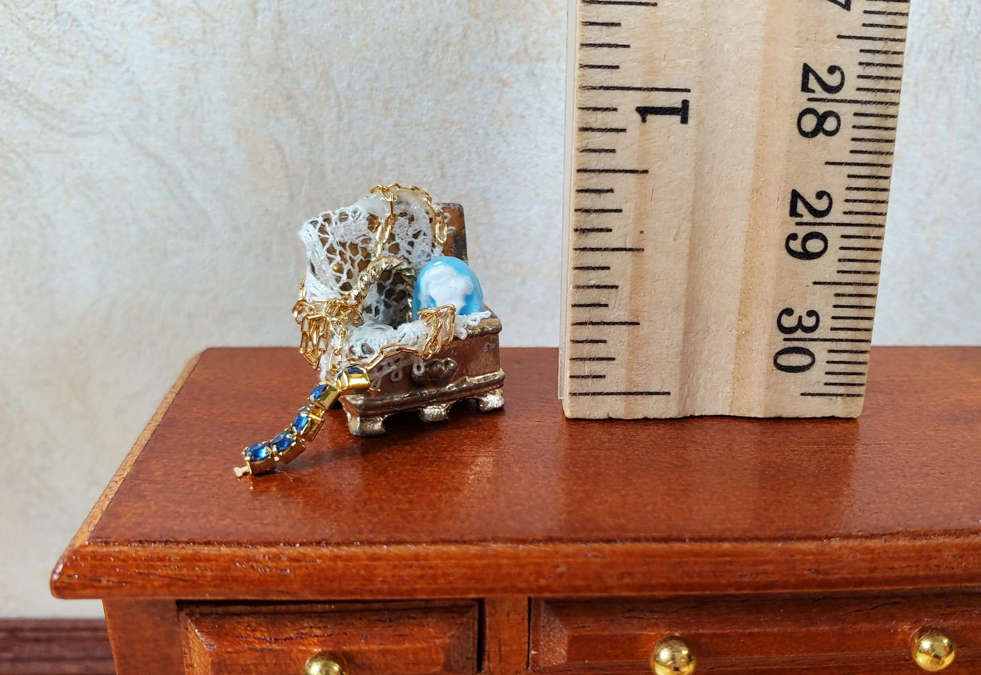 Dollhouse Filled Jewelry Chest Victorian Style 1:12 Scale Miniature Handmade - Image 4