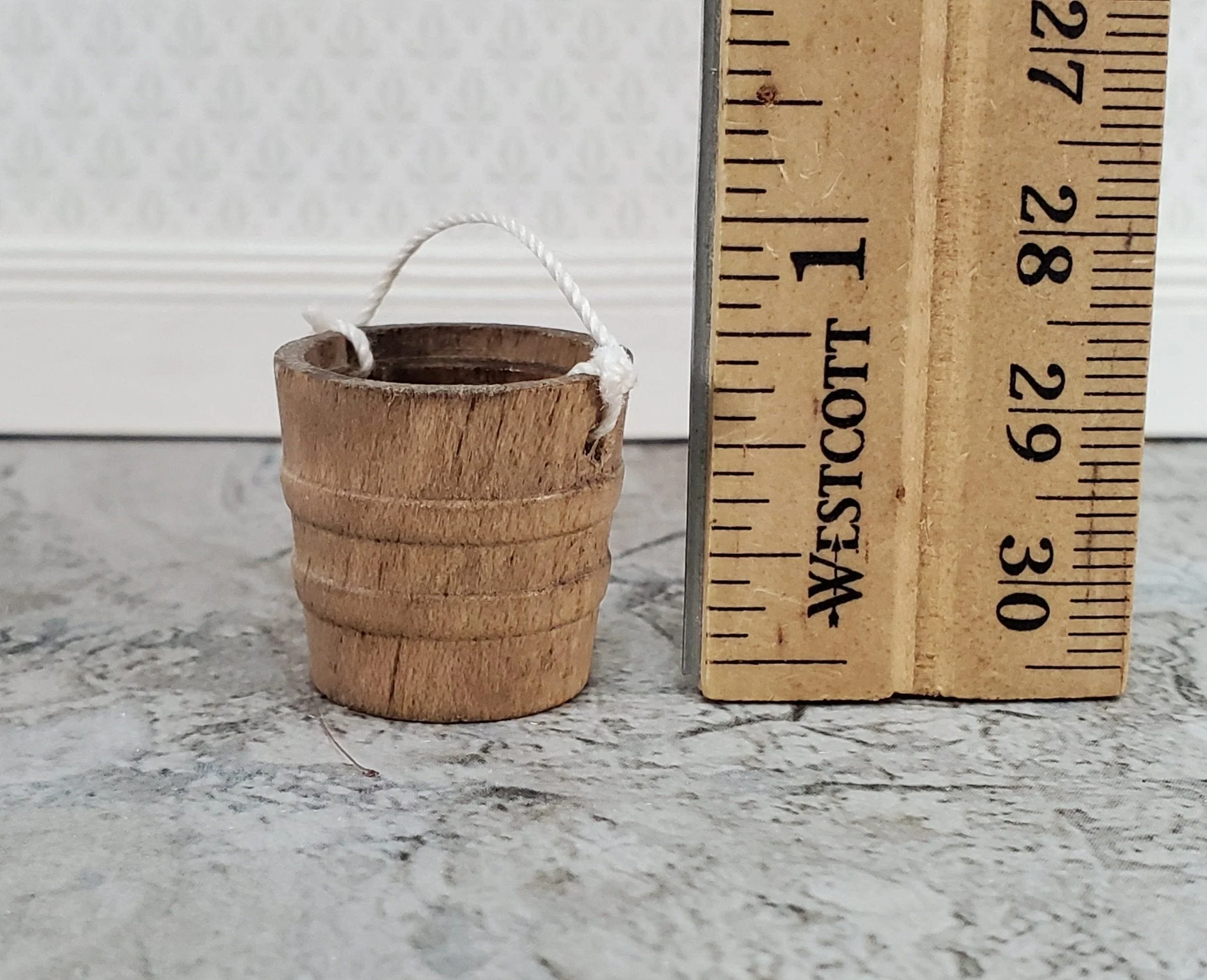 Dollhouse "Filled" Water Bucket Aged Wood 1:12 Scale Miniature Accessories - Image 4