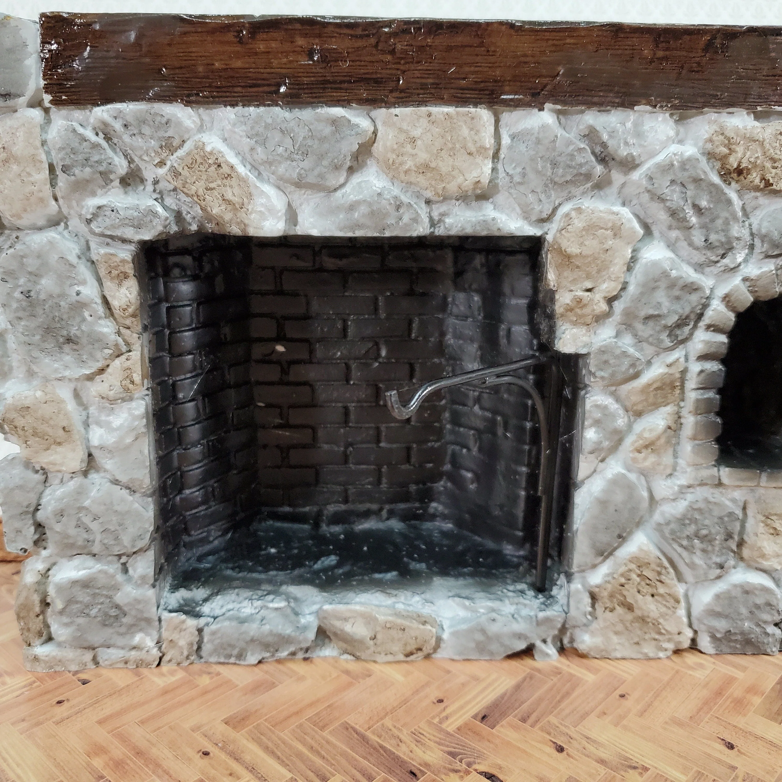 Dollhouse Fireplace Large Stone with Crane Walk-In Style Colonial 1:12 Scale Miniature - Image 6
