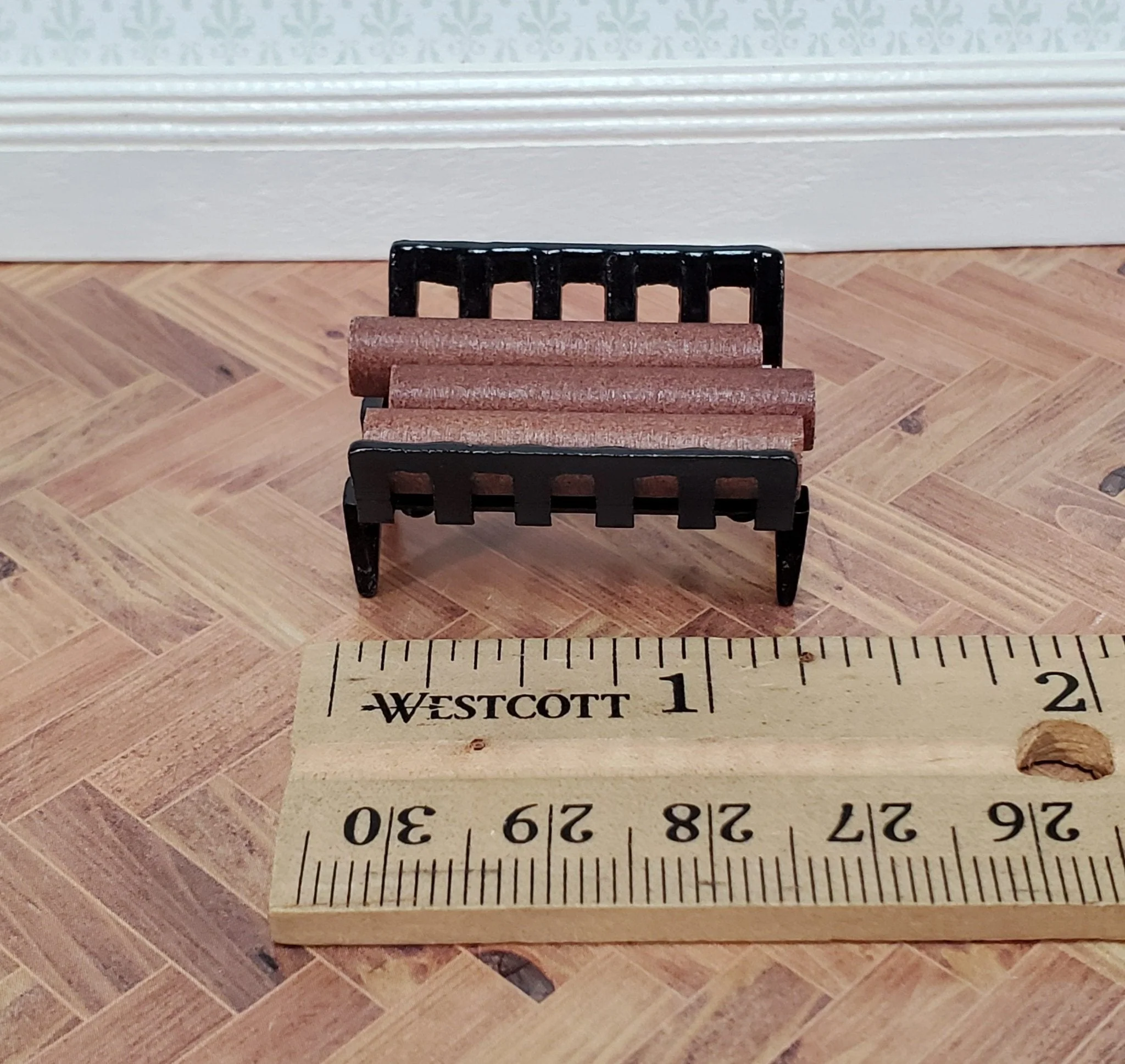 Dollhouse Fireplace Log Grate with Logs Rack Small Black Metal 1:12 Scale Miniatures - Image 4