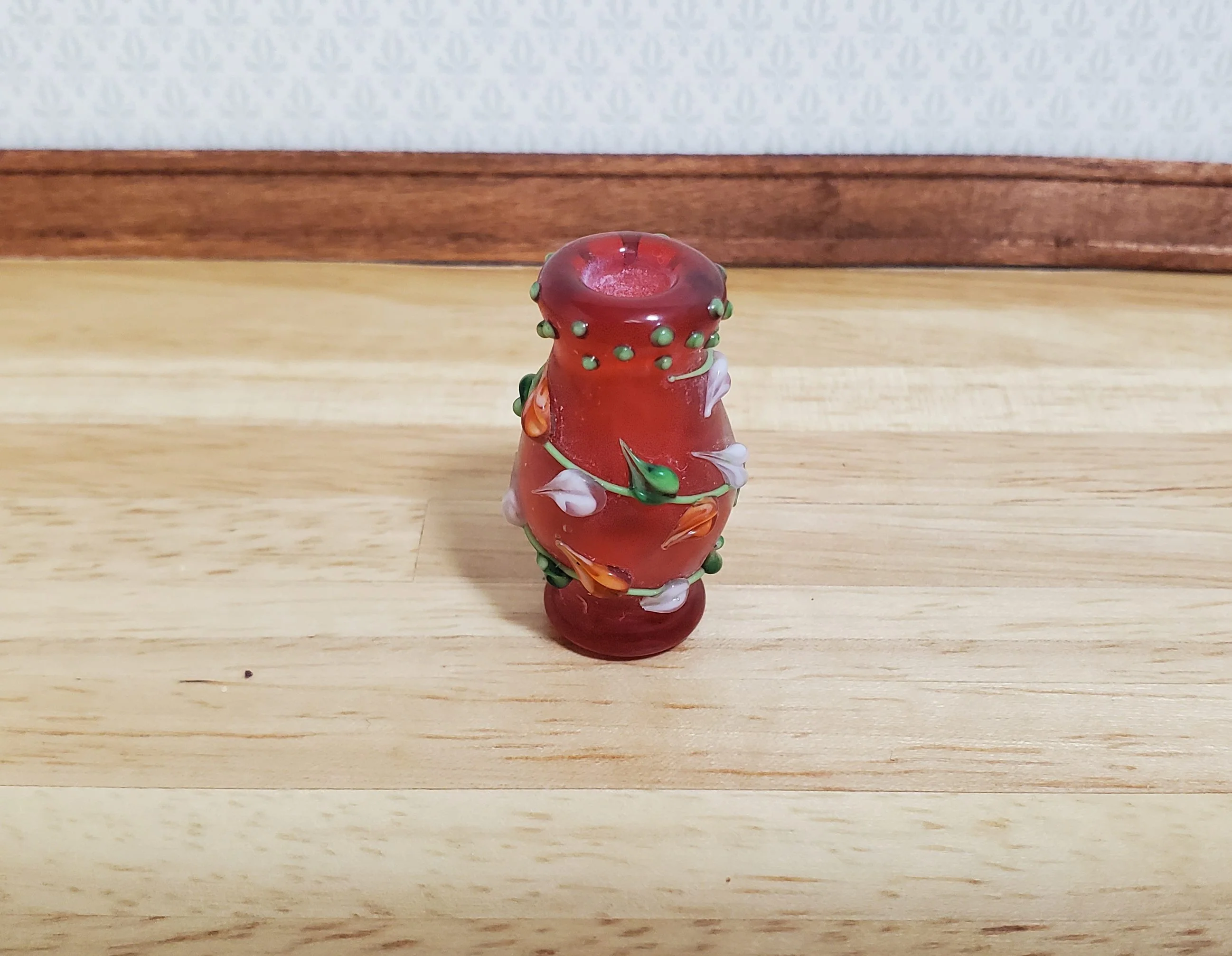 Dollhouse Floor Vase Red Fused with Leaves Use in 1:12 or 1/6 Scale Miniature - Image 2