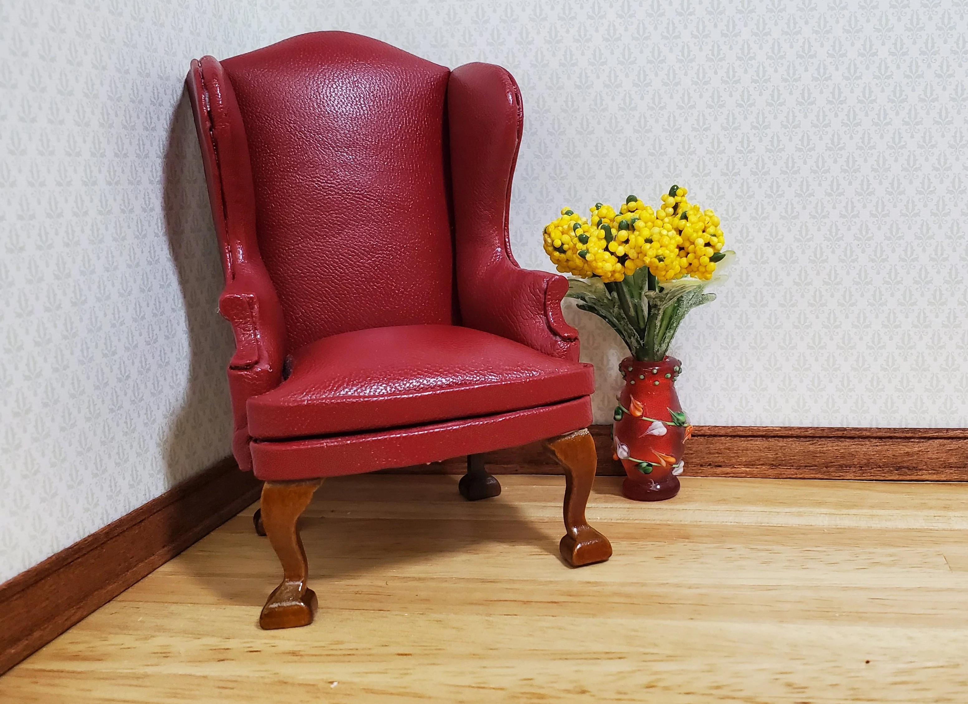 Dollhouse Floor Vase Red Fused with Leaves Use in 1:12 or 1/6 Scale Miniature - Image 3