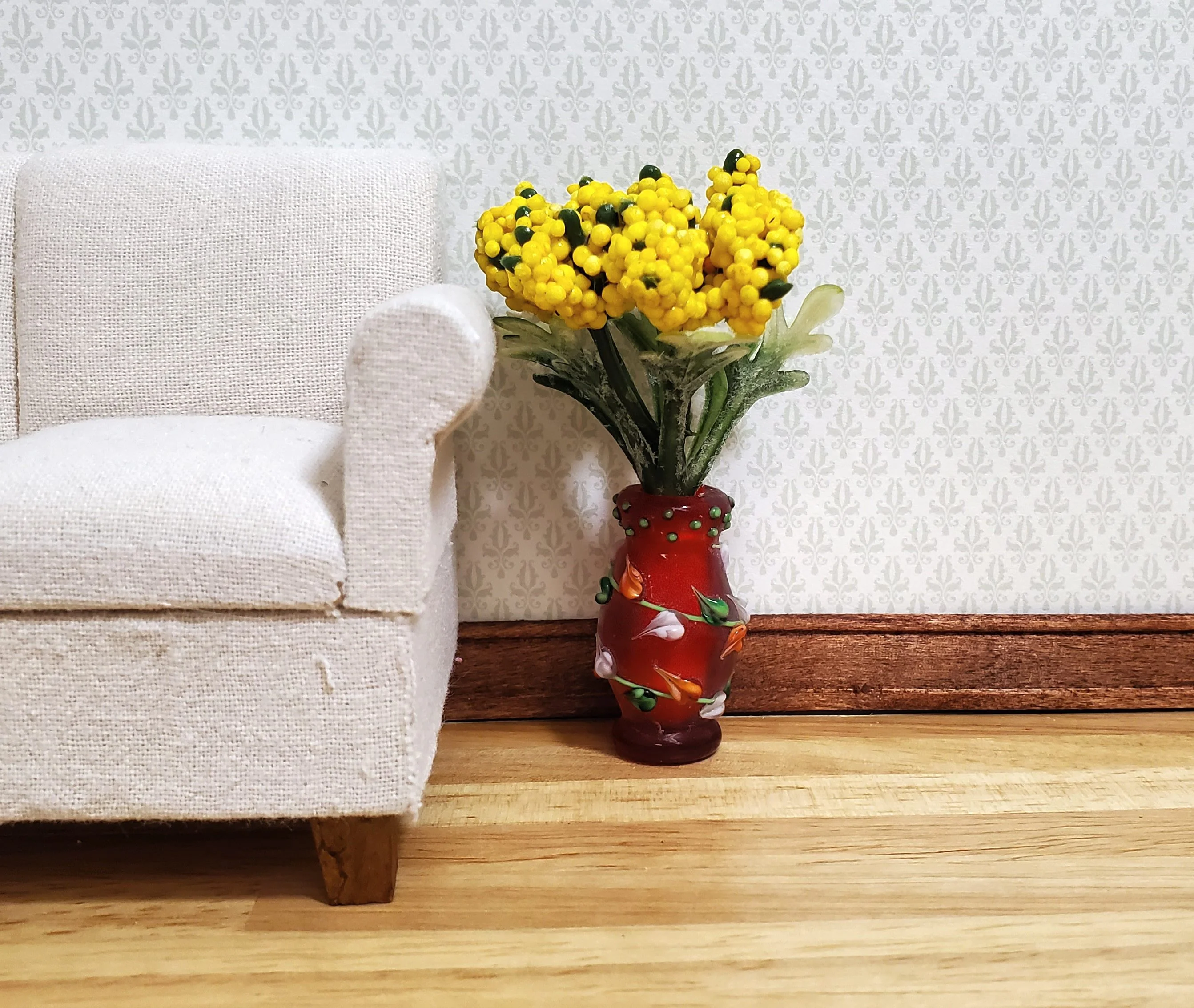 Dollhouse Floor Vase Red Fused with Leaves Use in 1:12 or 1/6 Scale Miniature - Image 4