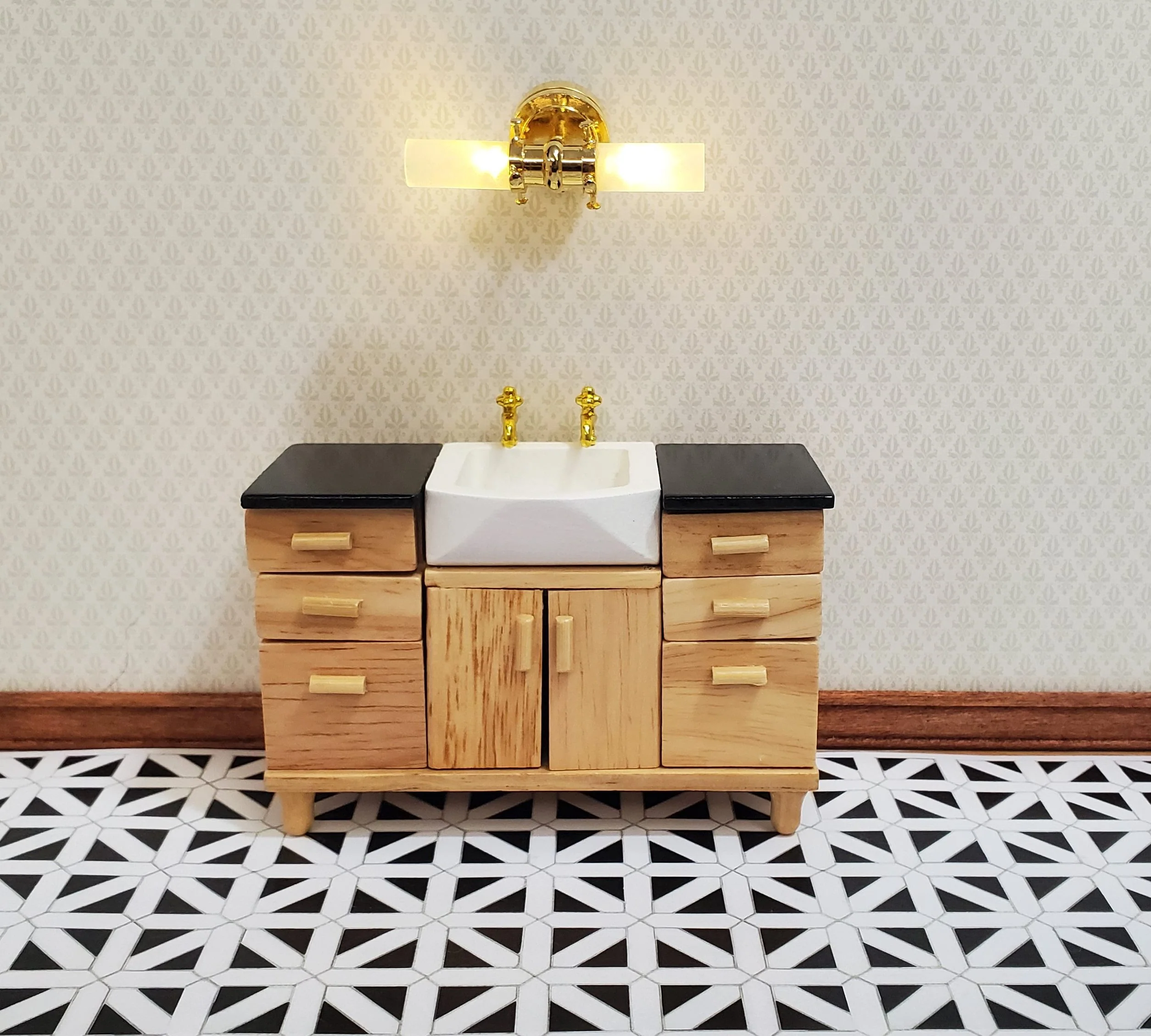 Dollhouse Flooring Black & White Tile 1:12 Scale Floor Wallpaper - Image 2