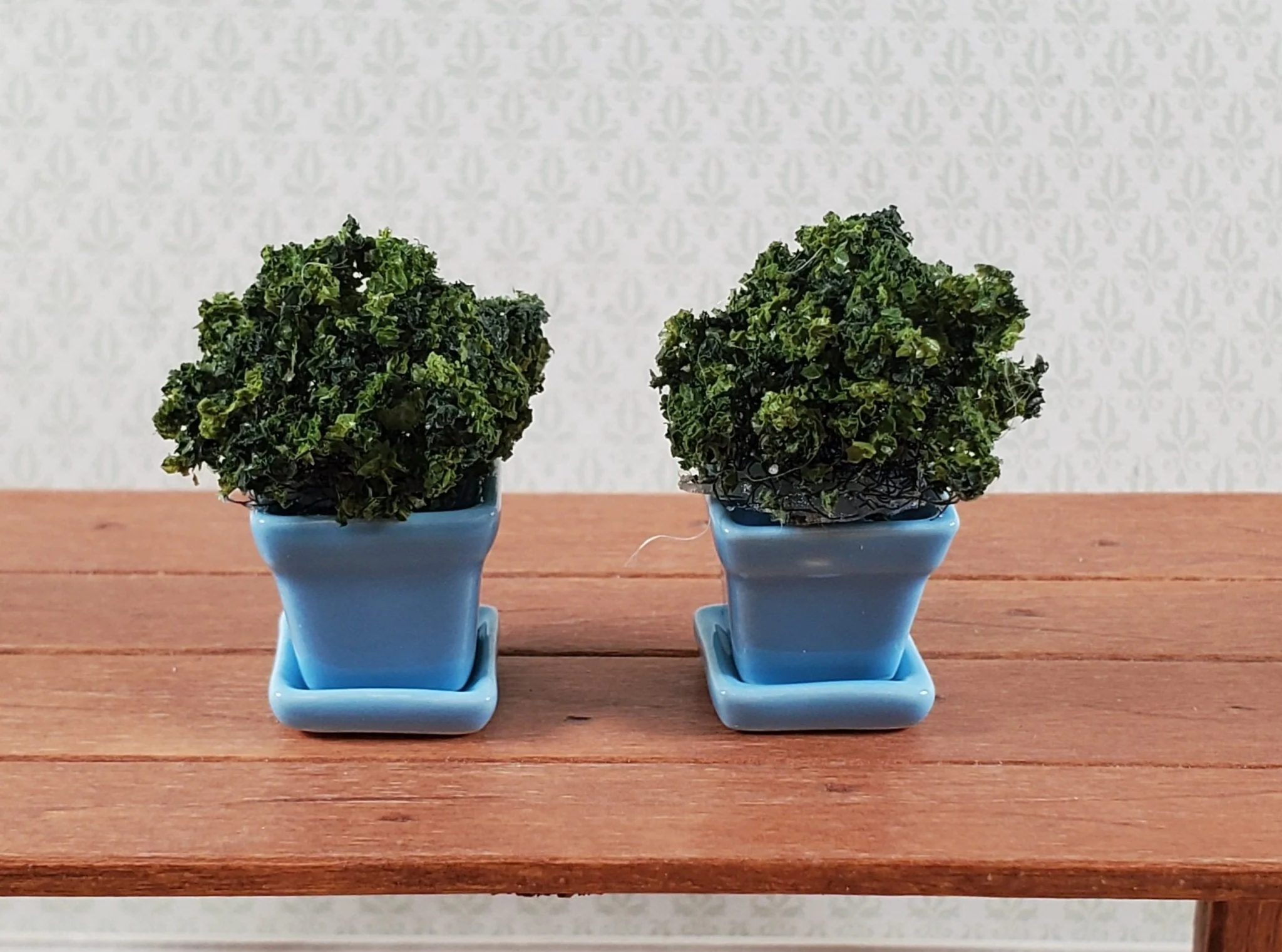 Dollhouse Flower Pots Planters Set of 2 Blue Ceramic 1:12 Scale Miniature - Image 4