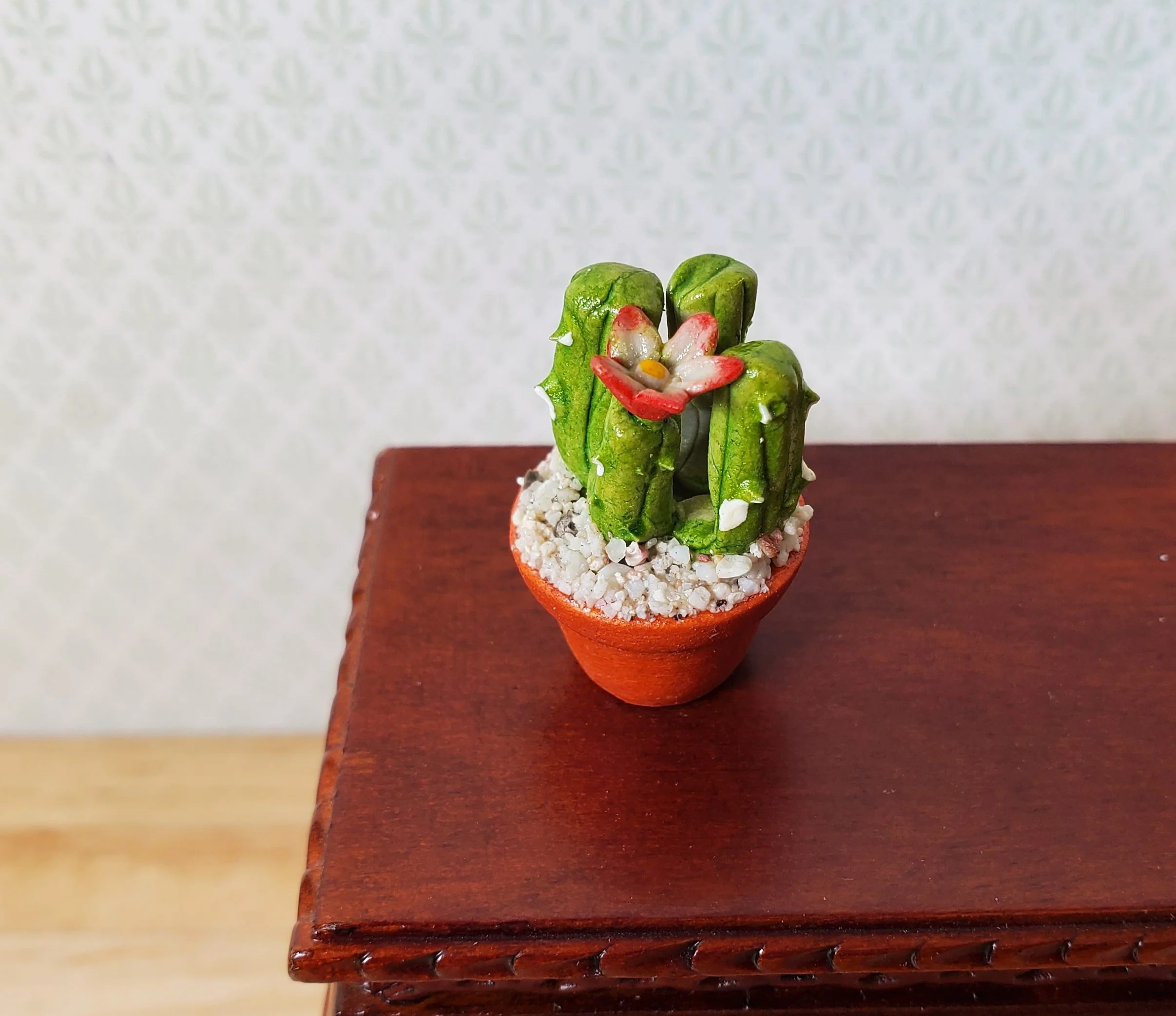 Dollhouse Flowering Cactus Plant in a Terra Cotta Planter 1:12 Scale Miniature - Image 2