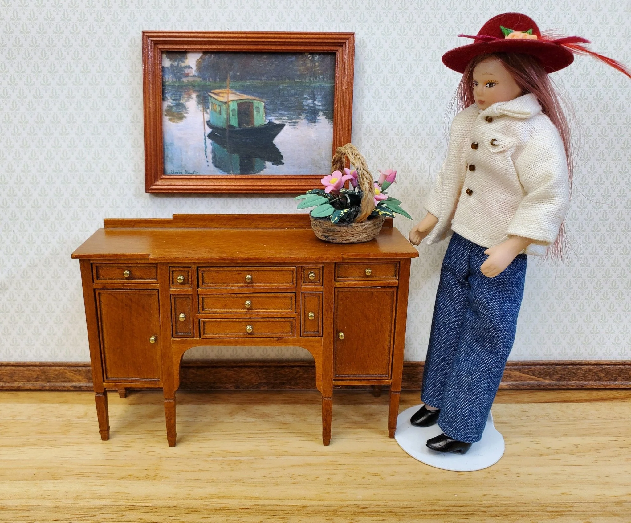 Dollhouse Flowers in a Natural Fiber Basket Pink Daisies 1:12 Scale Miniature - Image 3