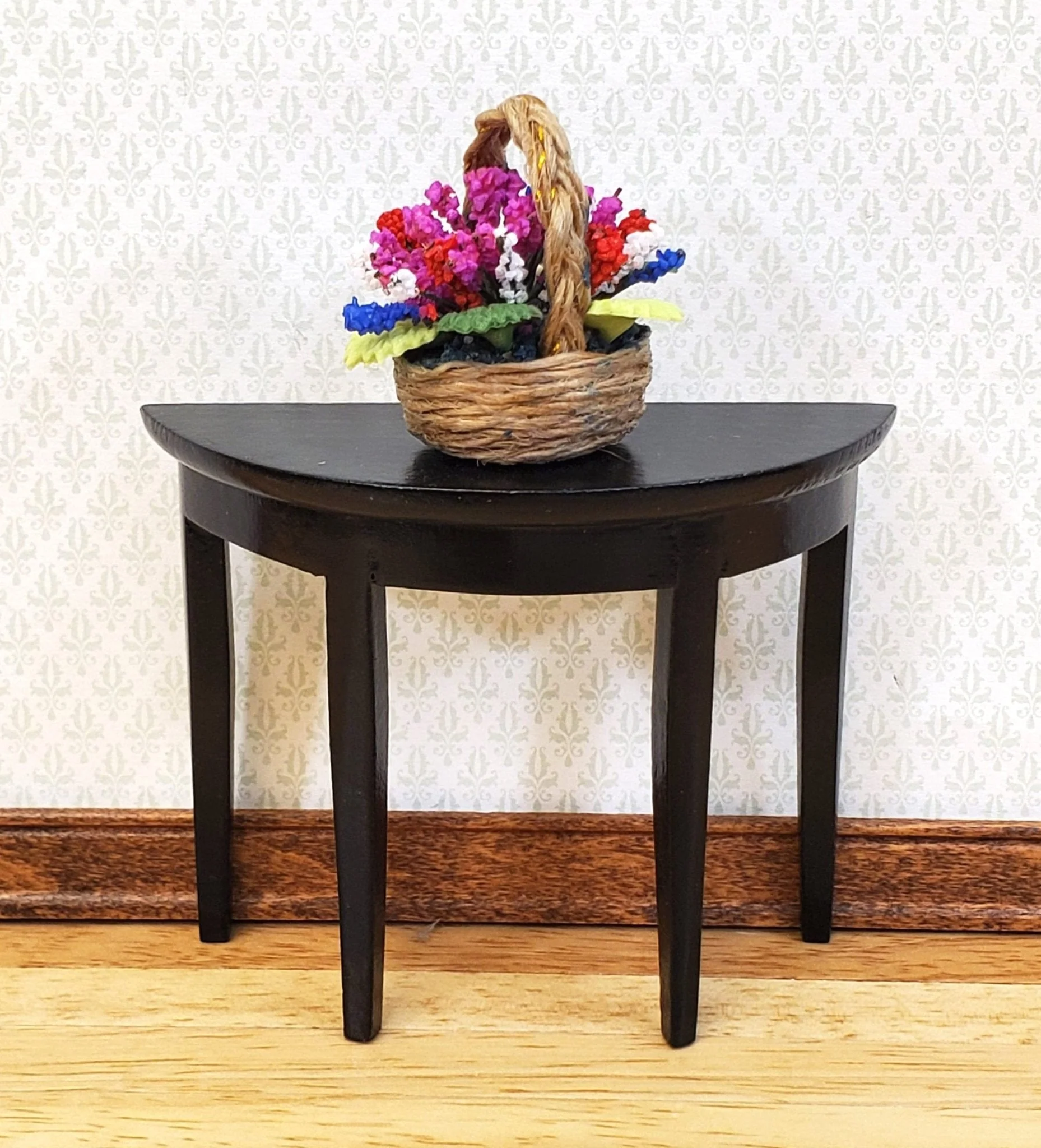 Dollhouse Flowers in a Natural Fiber Basket Pink Purple Red White 1:12 Scale Miniature - Image 3