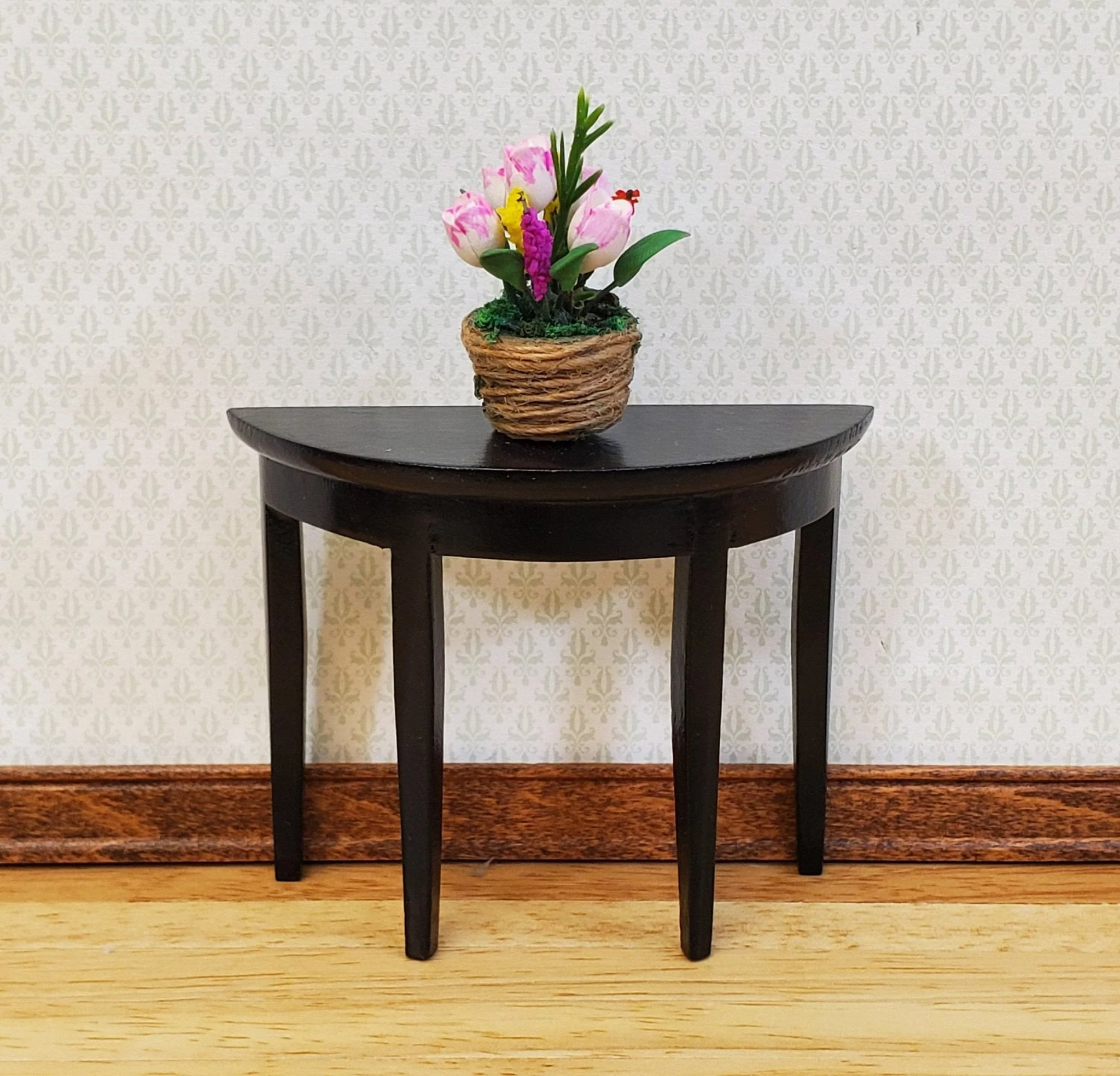 Dollhouse Flowers in a Natural Fiber Basket Pink Tulips 1:12 Scale Miniature - Image 3