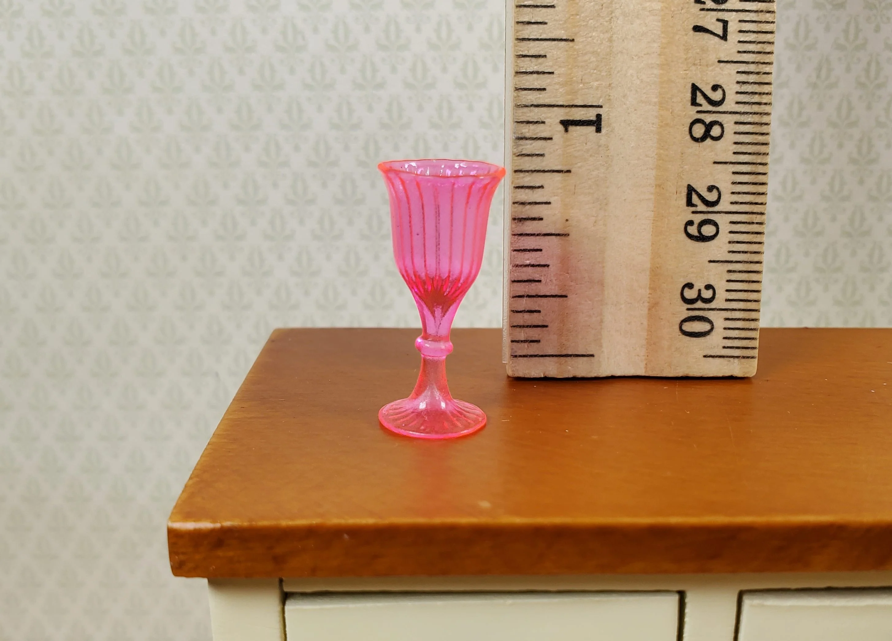 Dollhouse Fluorescent Pink Cut Glass Wine or Water Glass Tall 1:12 Scale - Image 3