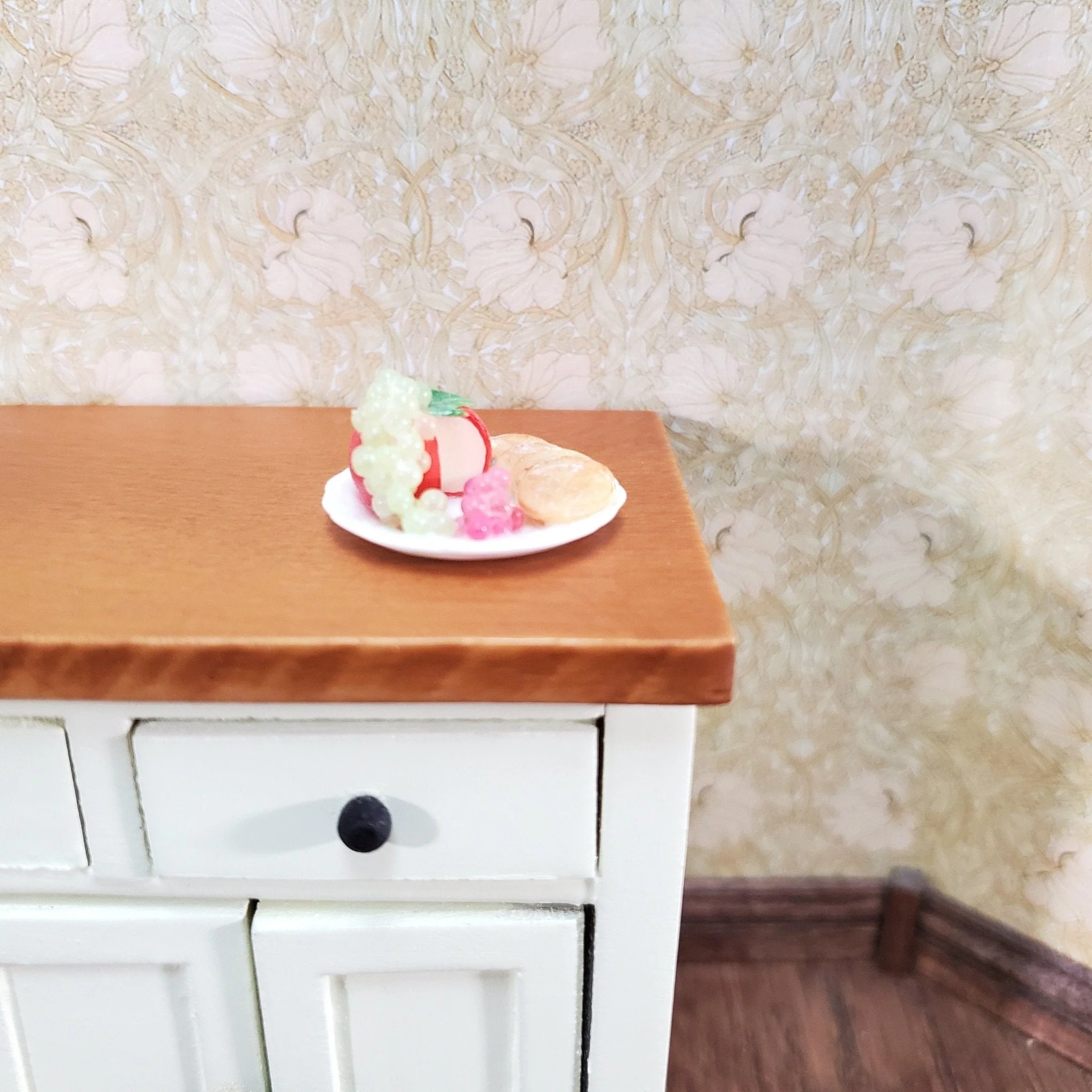 Dollhouse Food Cheese Crackers & Grapes Ceramic Plate 1:12 Scale Miniature Kitchen Falcon - Image 2