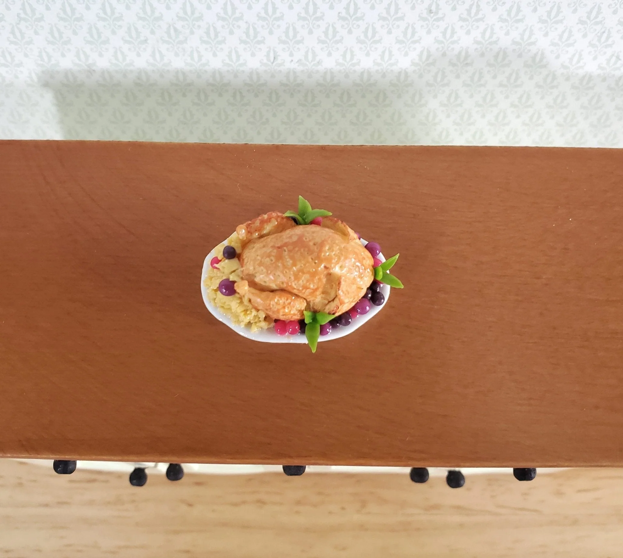 Dollhouse Food Stuffed Chicken with Fruit on Platter 1:12 Scale Miniature - Image 3