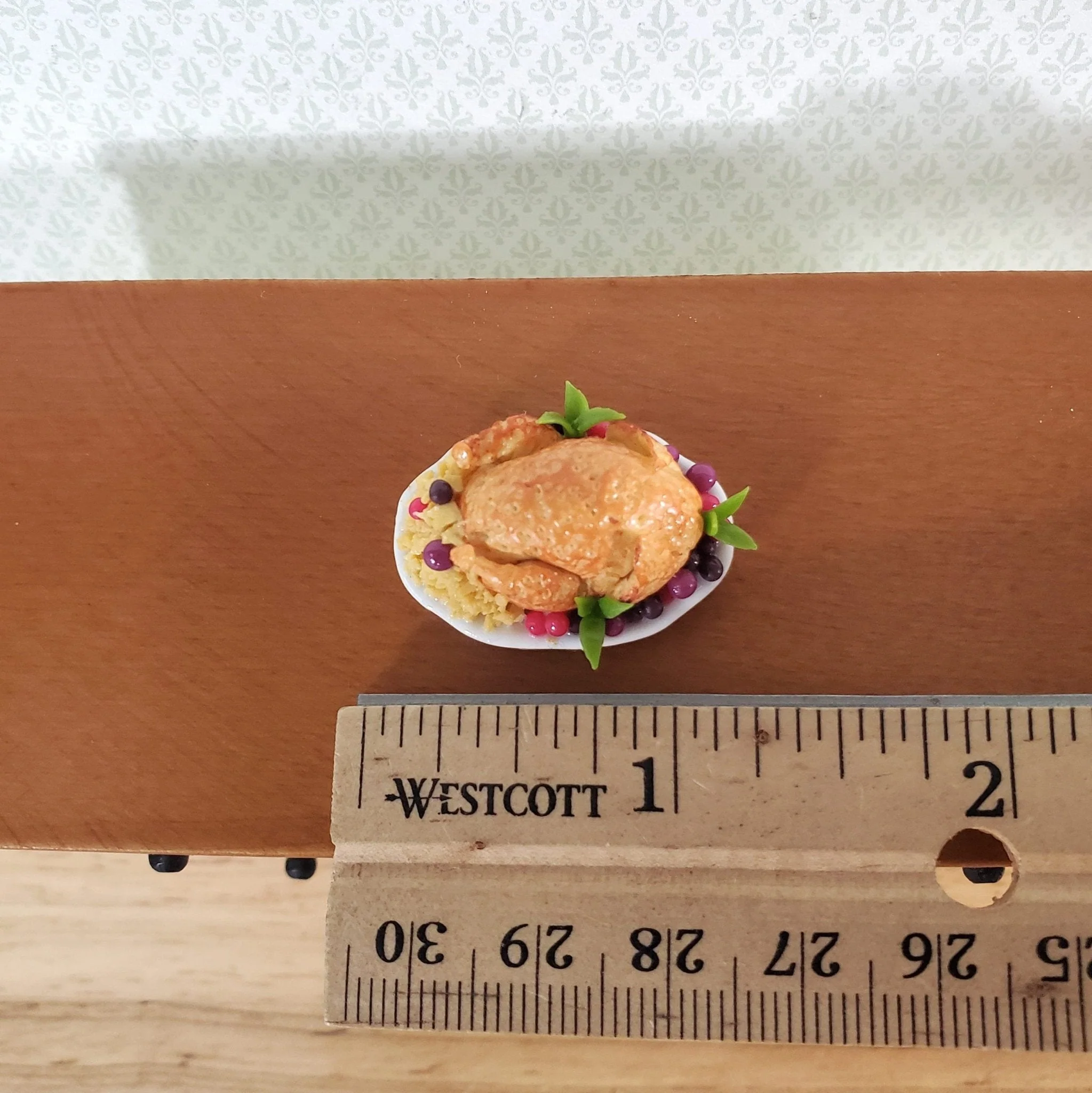 Dollhouse Food Stuffed Chicken with Fruit on Platter 1:12 Scale Miniature - Image 4