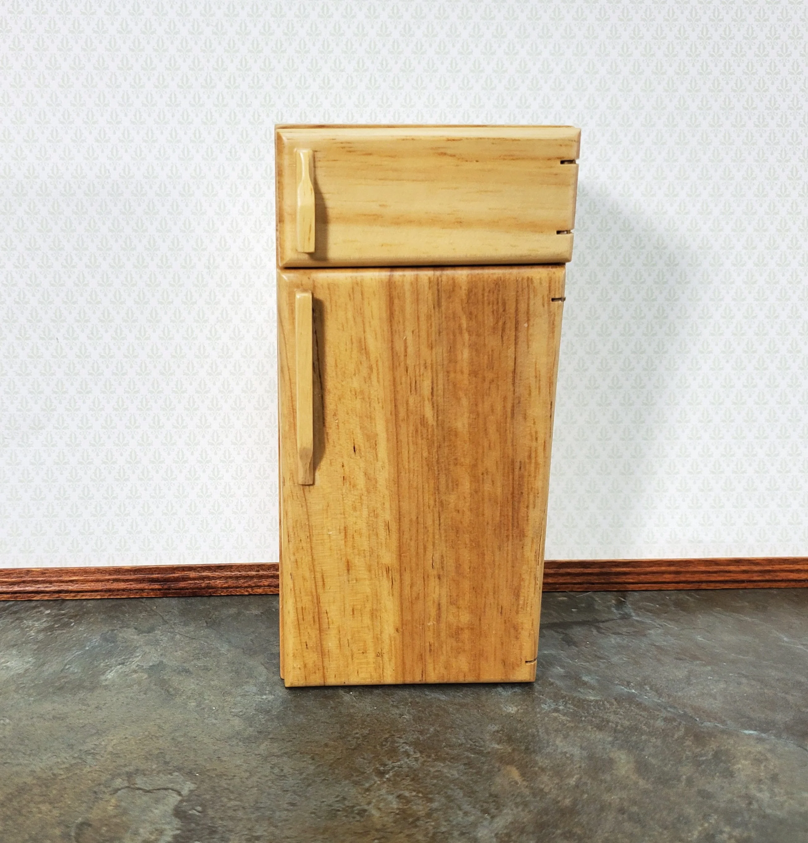 Dollhouse Fridge Modern Refrigerator Freeze Light Oak Finish 1:12 Scale Miniature - Image 2