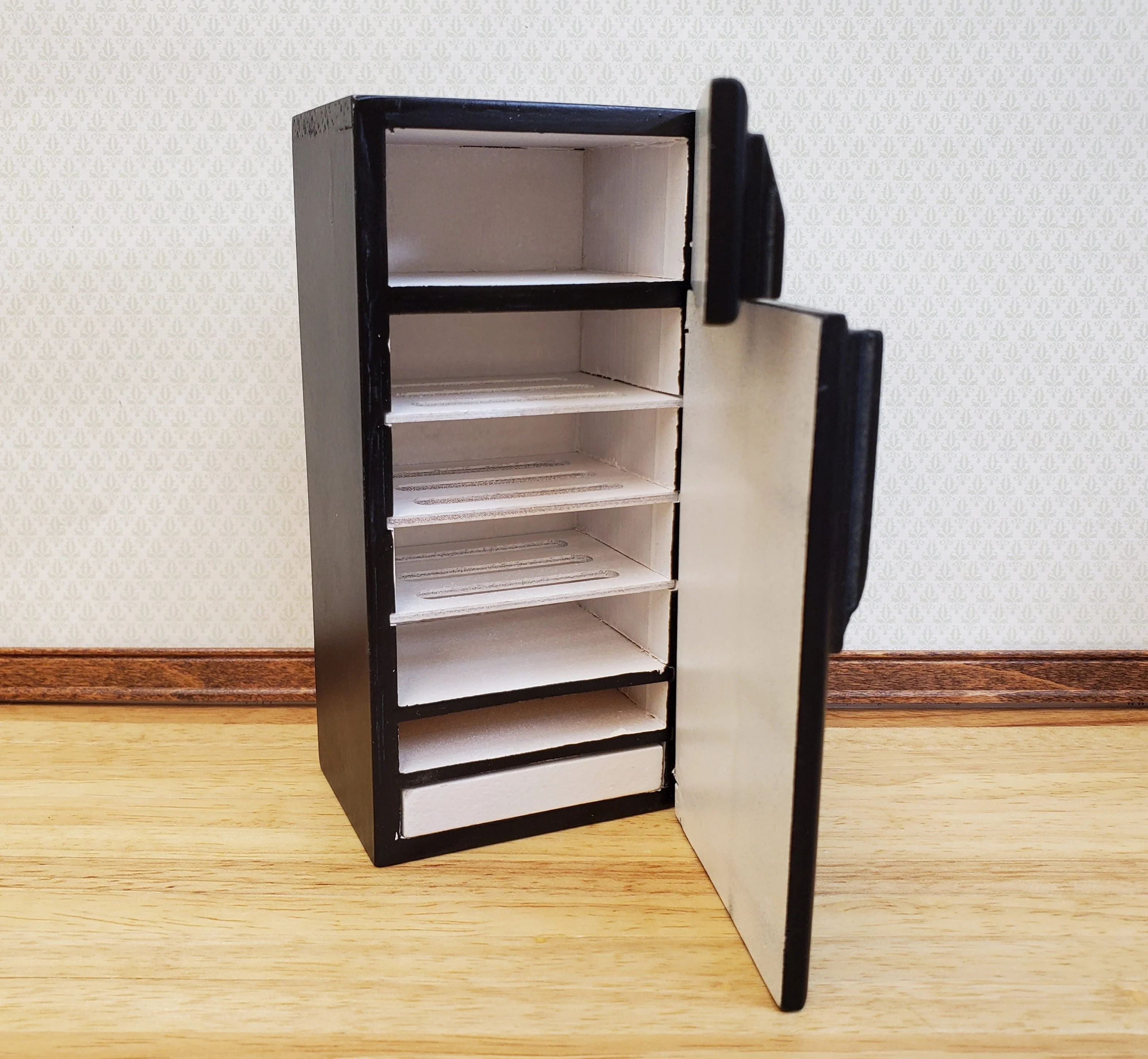 Dollhouse Fridge Modern Refrigerator Freezer Black 2 Door 1:12 Scale Miniature - Image 3
